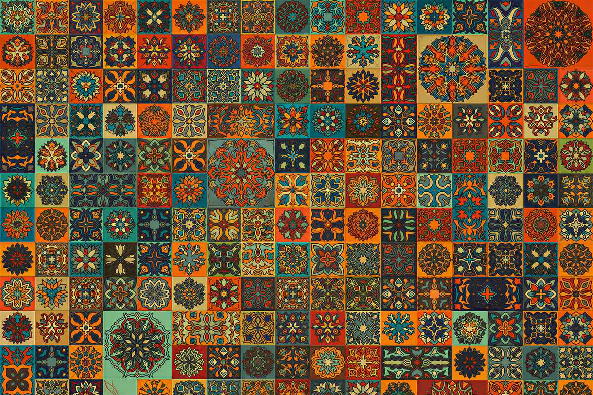 Papier peint motifs ethniques dans des carrés