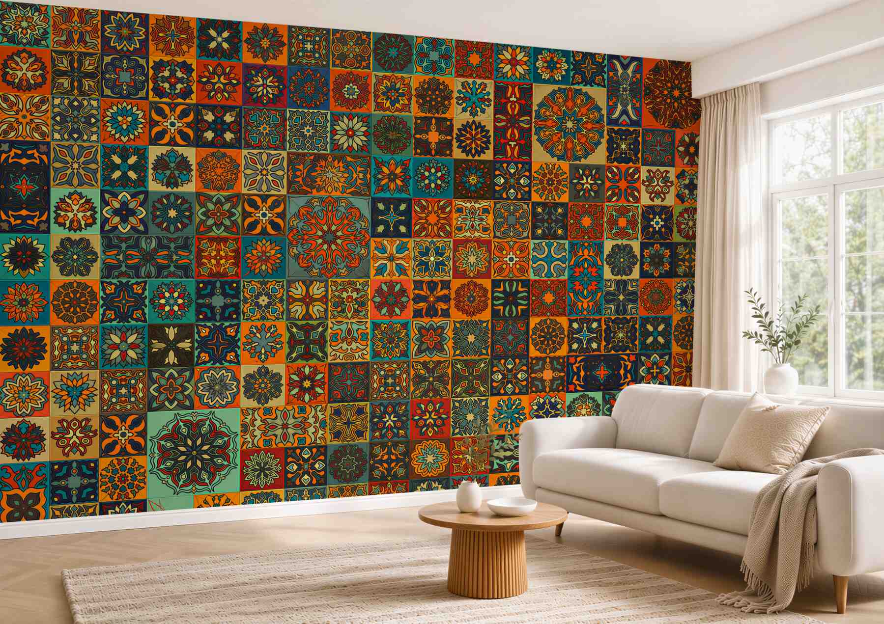 Papier peint motifs ethniques dans des carrés