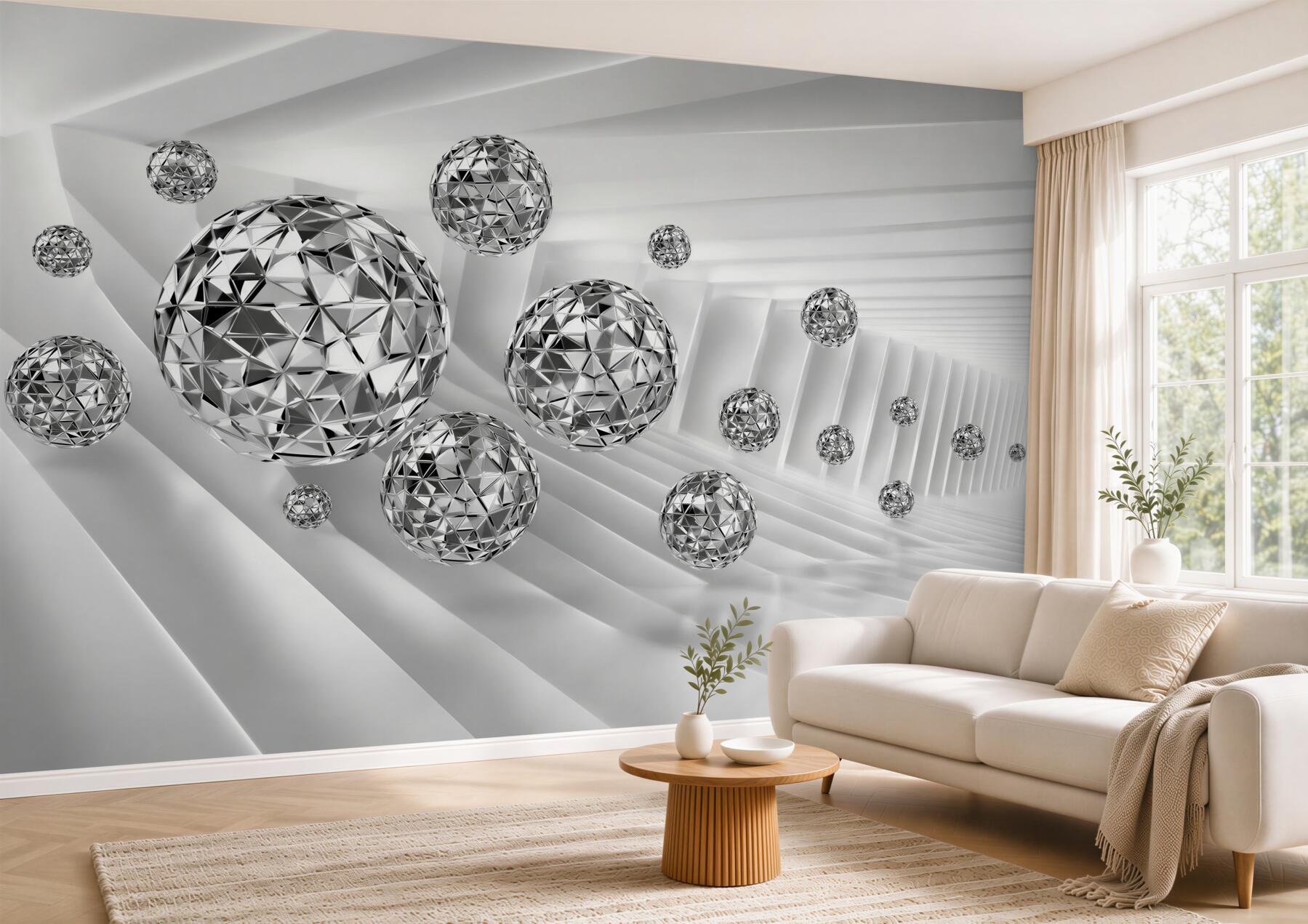 Papier peint diamants flottants en forme de sphère