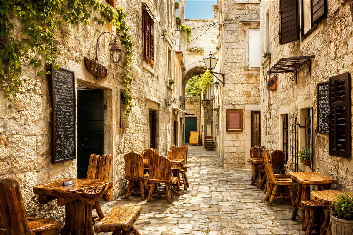 Papier peint café confortable dans la vieille ville