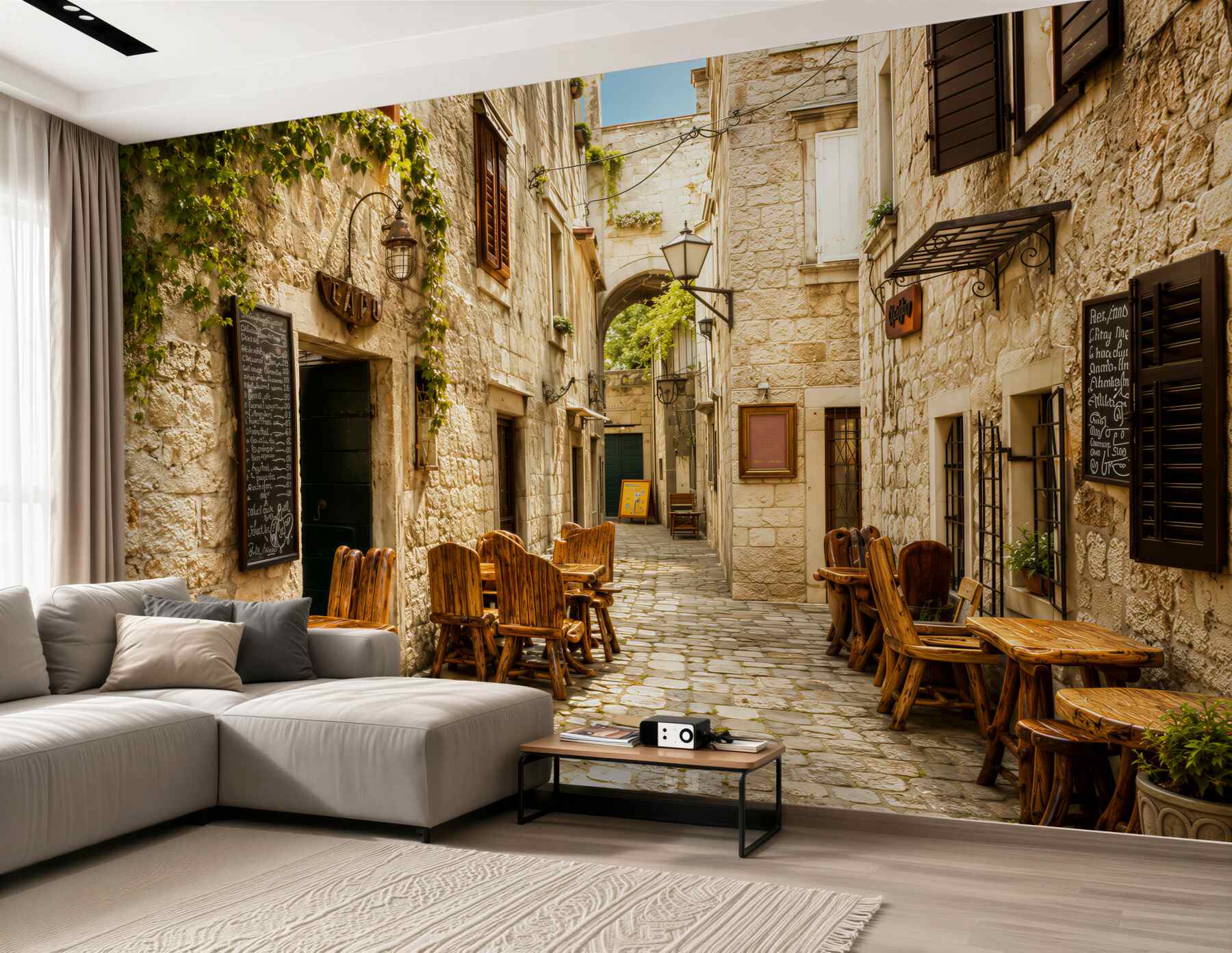 Papier peint café confortable dans la vieille ville