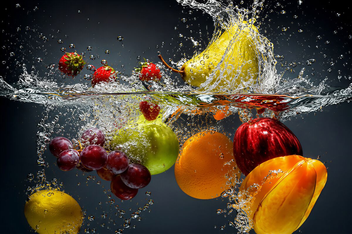 Papier peint fruits et légumes sous l'eau