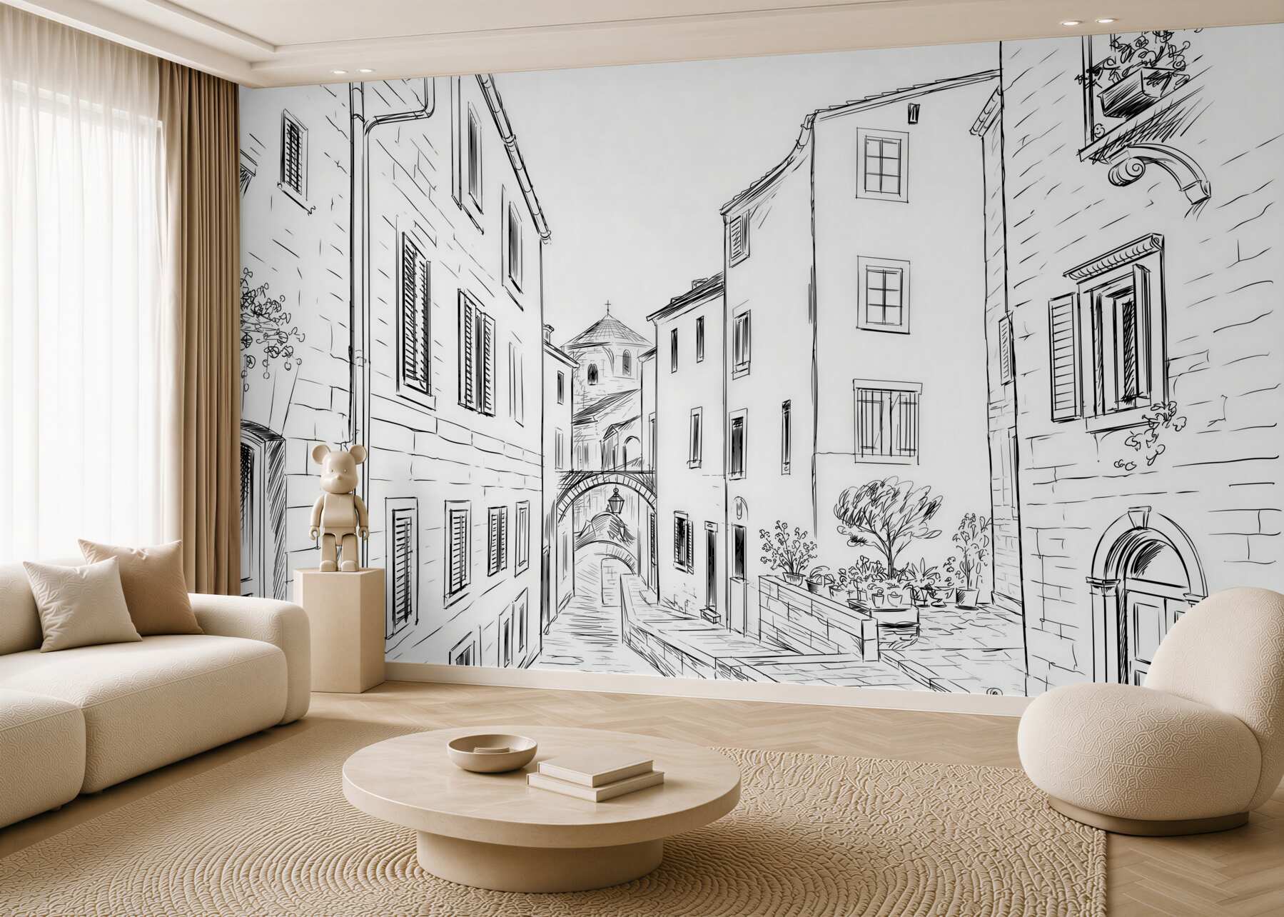 Papier peint vieille ville au crayon