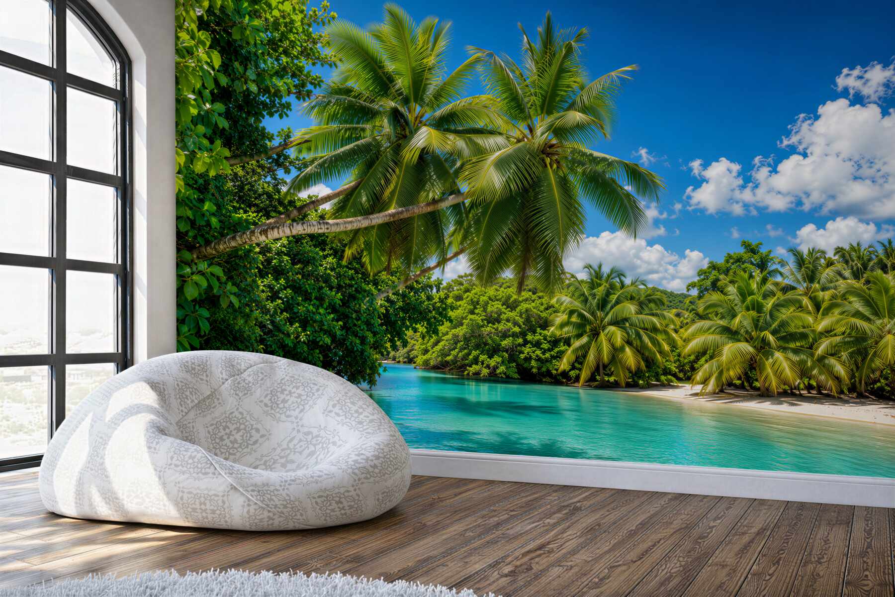Papier peint palmiers tropicaux et eau azur