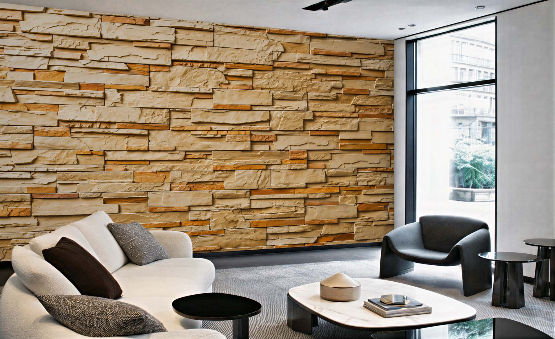 Papier peint imitation mur en pierre