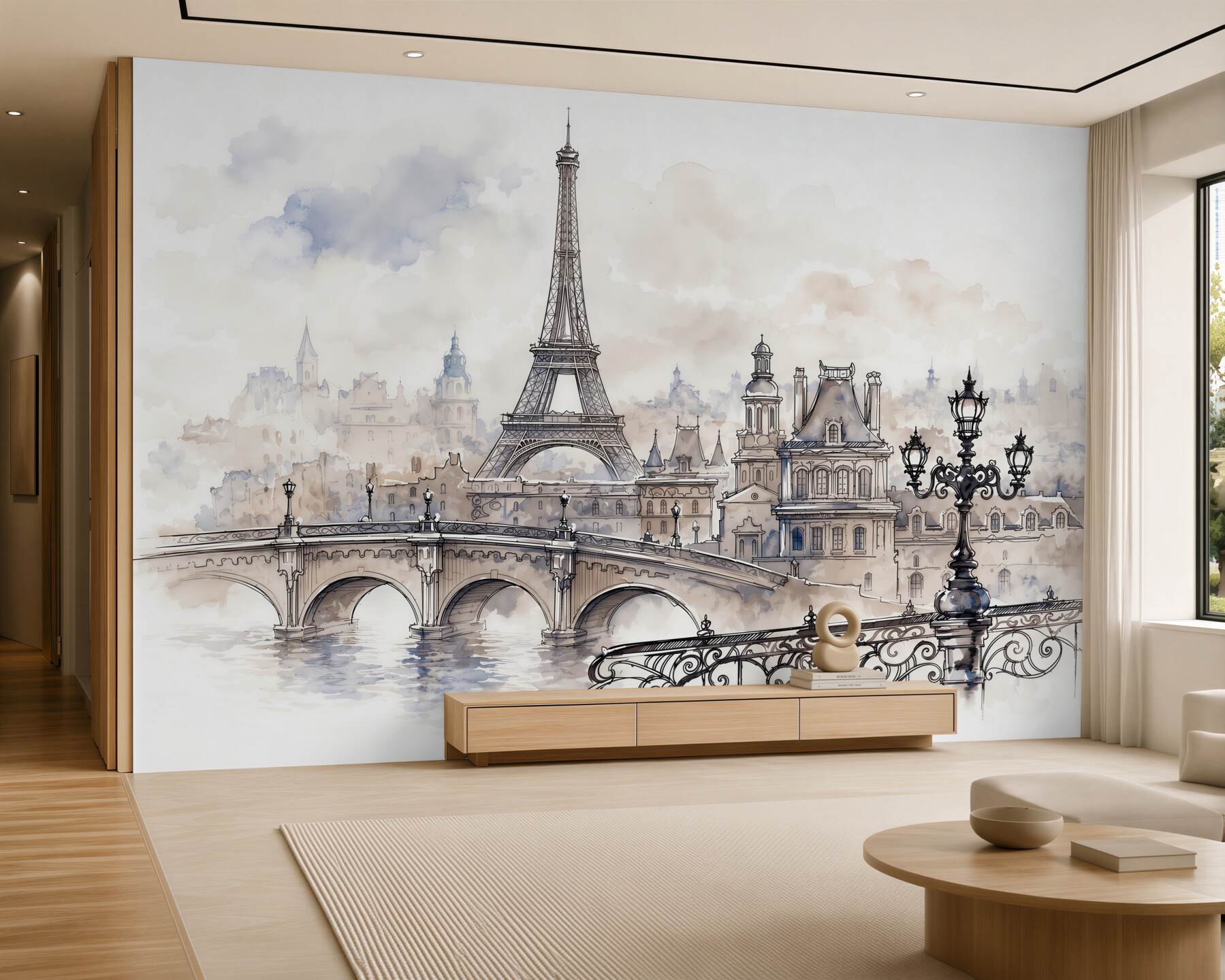 Papier peint Tour Eiffel et architecture au crayon