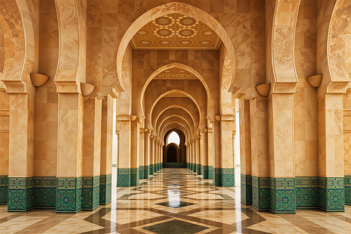 Papier peint arcades orientales avec des sols en marbre