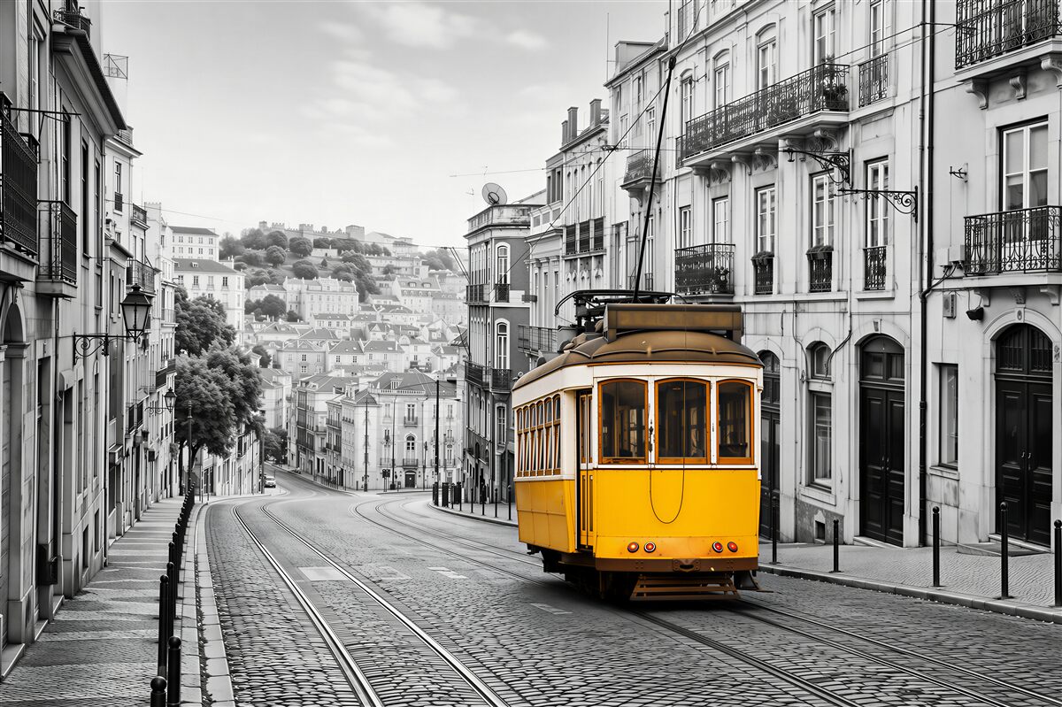 Papier peint tramway jaune sur les pentes de San Francisco