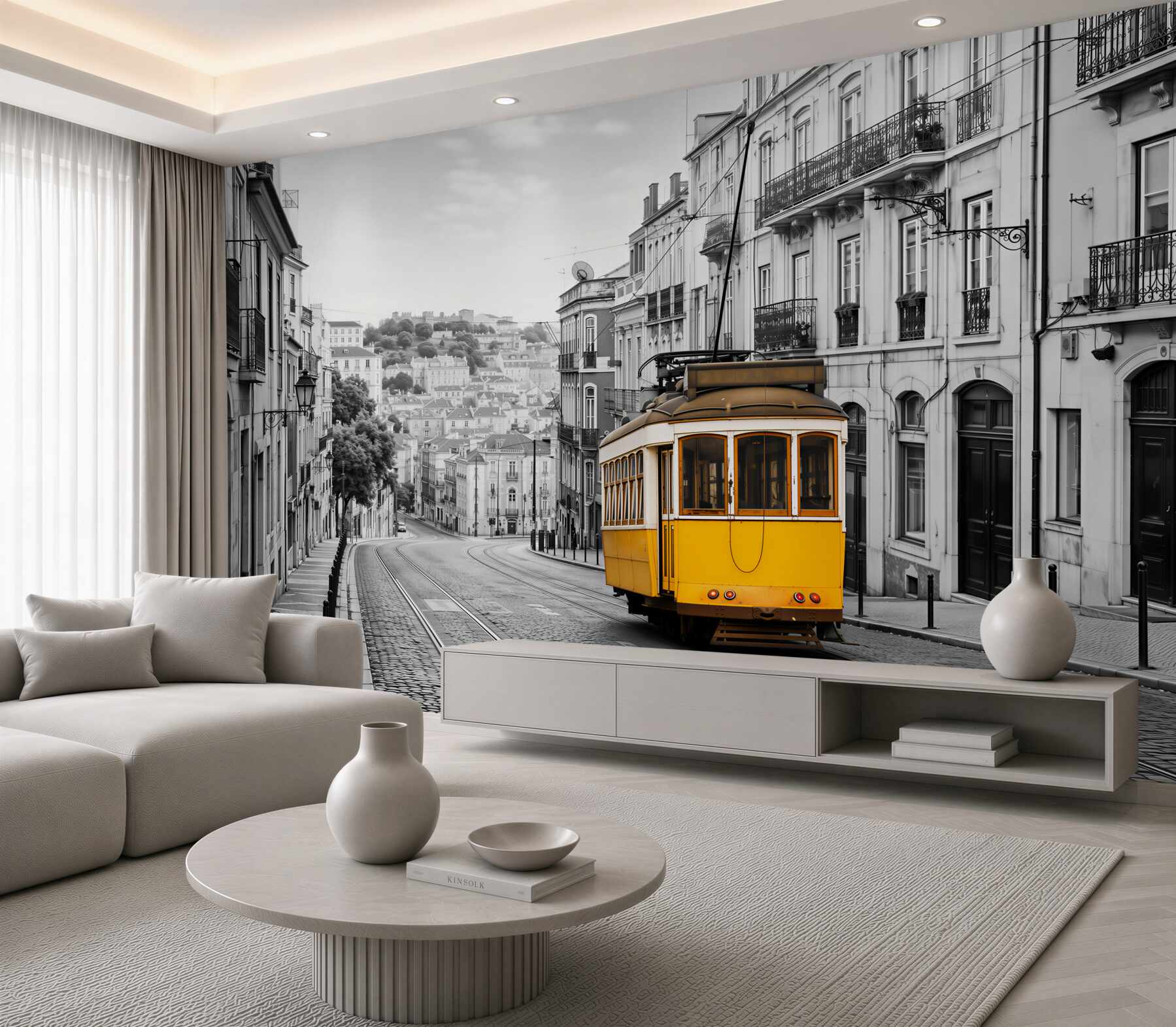 Papier peint tramway jaune sur les pentes de San Francisco