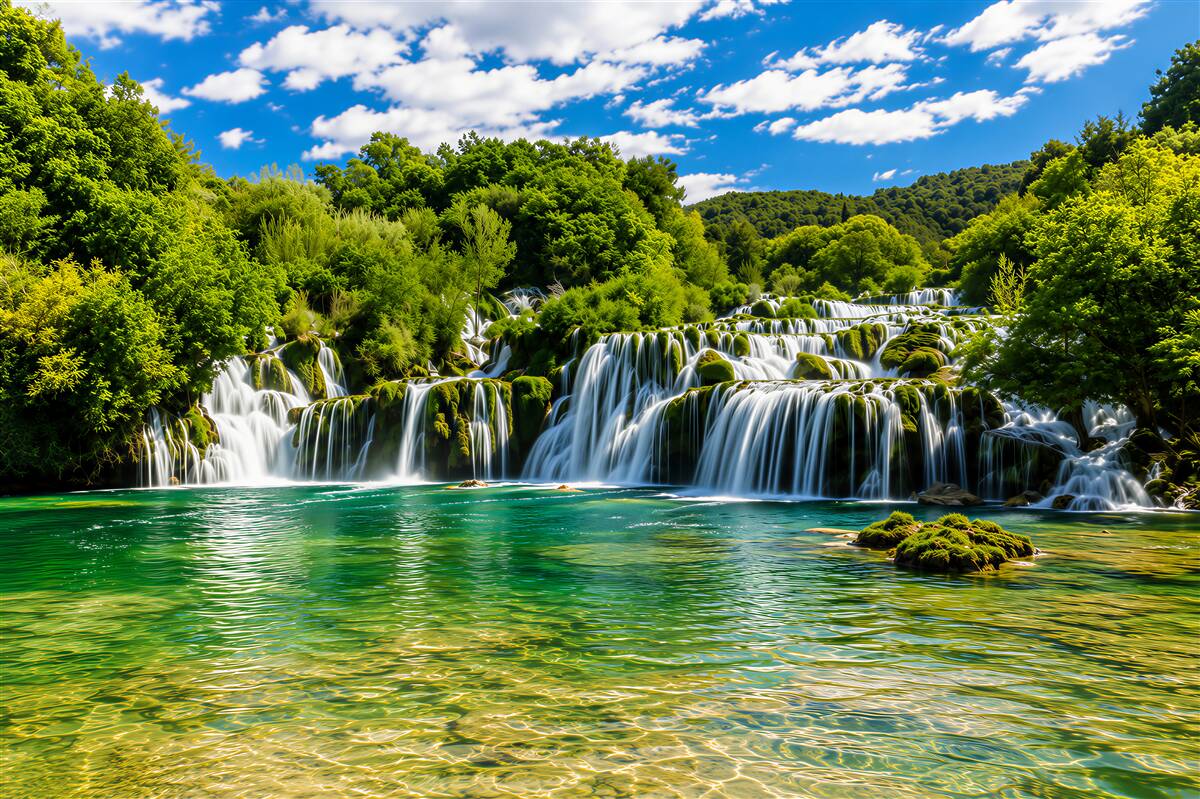 Papier peint grande cascade sur une île tropicale
