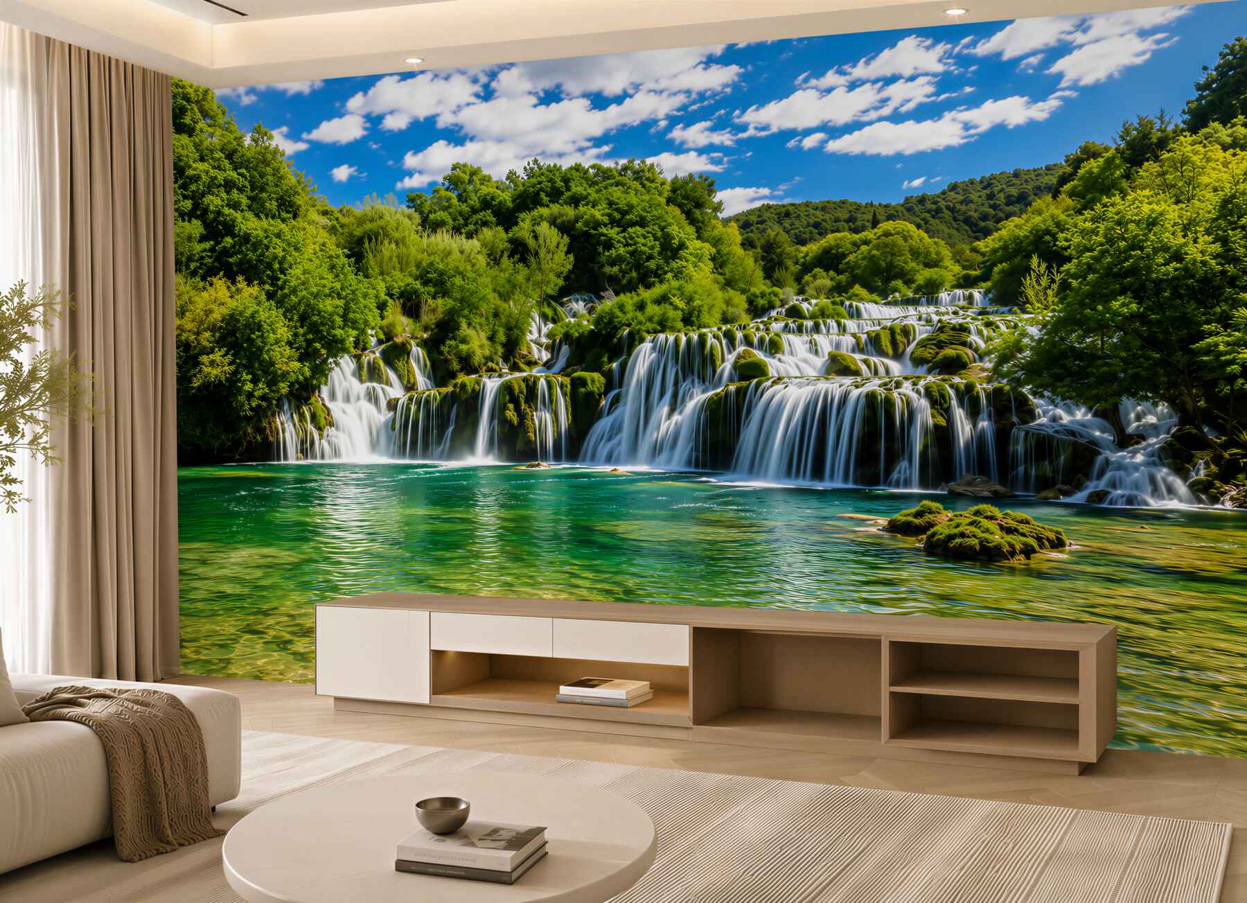 Papier peint grande cascade sur une île tropicale