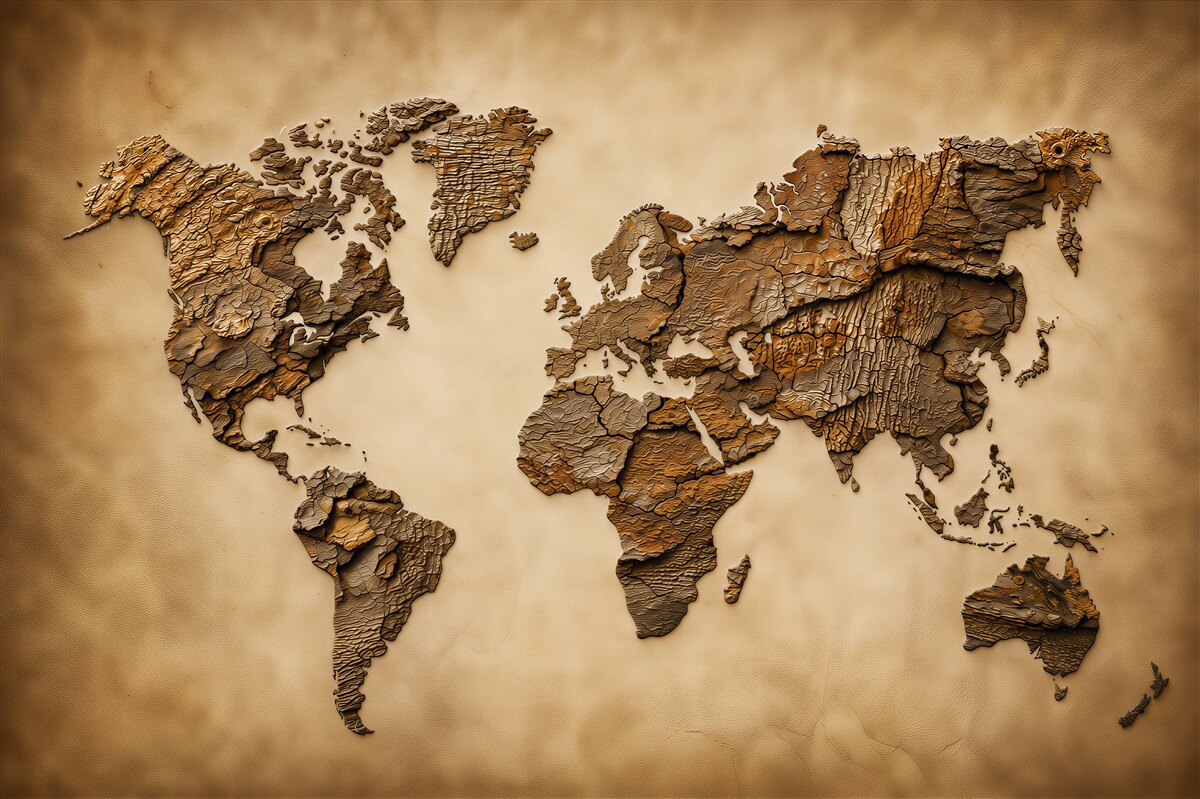 Papier peint carte du monde avec hauteurs de montagnes