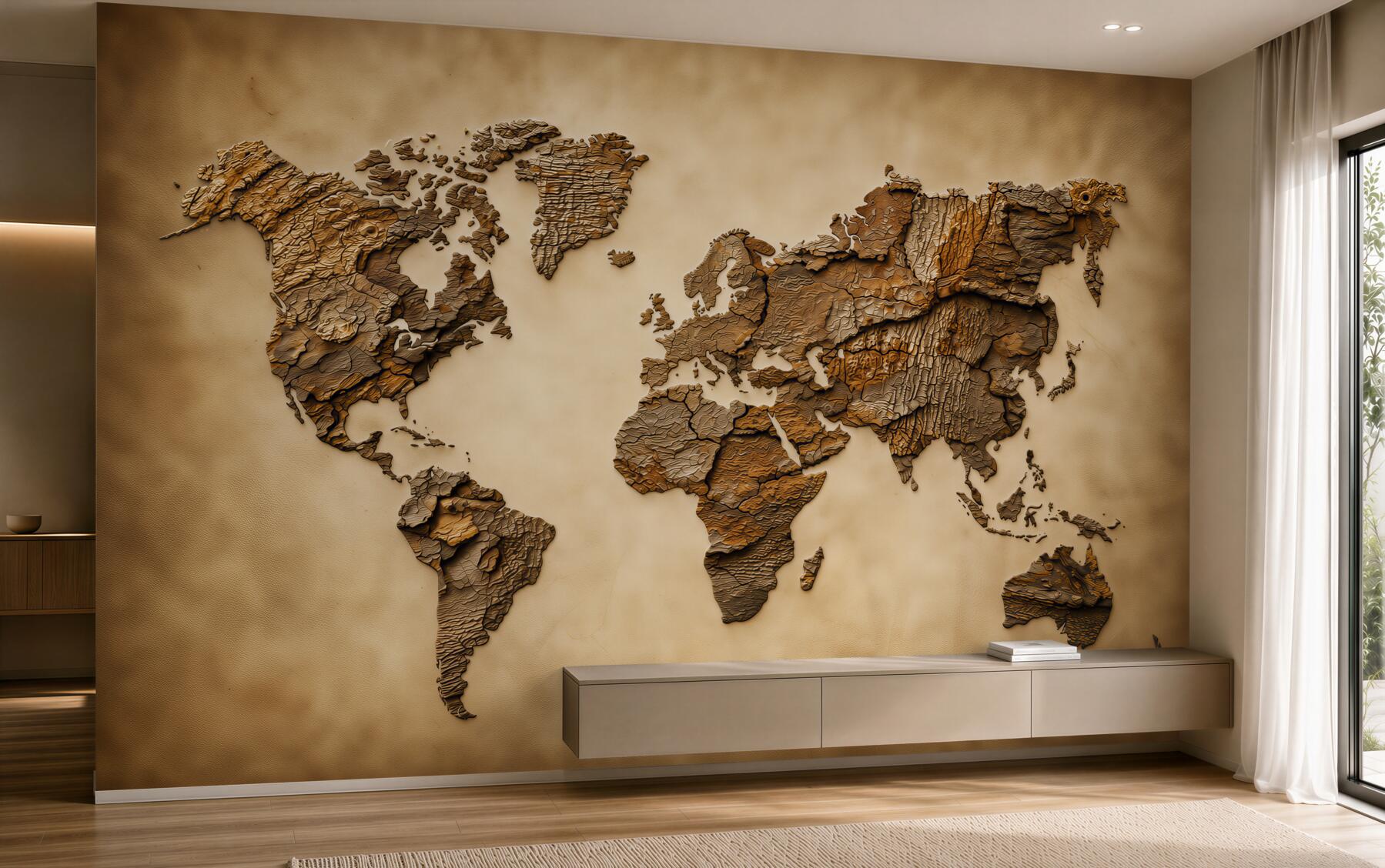 Papier peint carte du monde avec hauteurs de montagnes