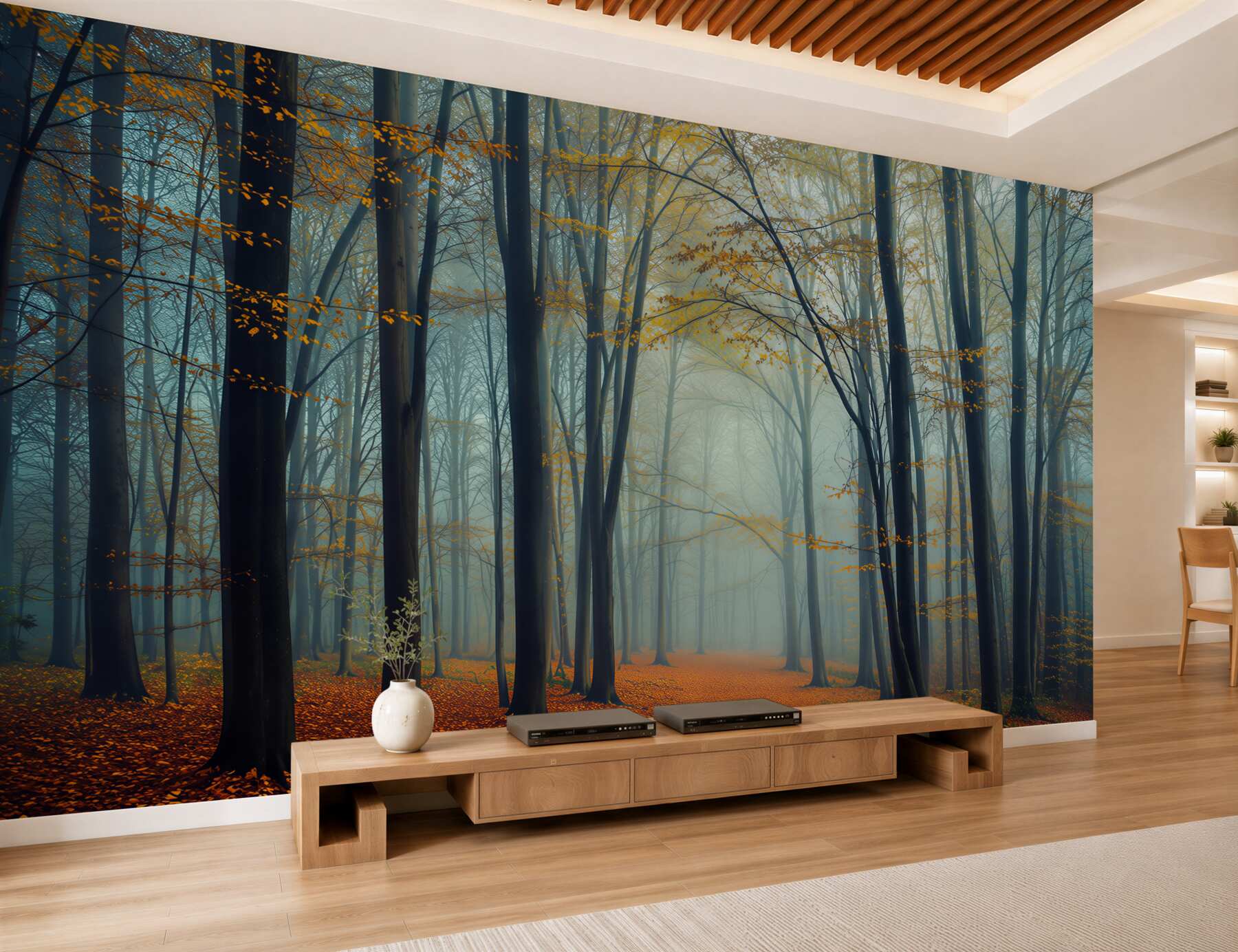 Papier peint forêt brumeuse d'automne