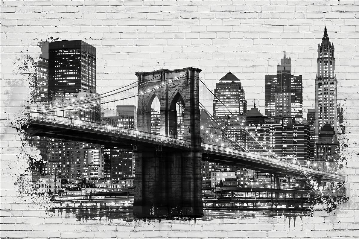 Papier peint pont de Manhattan avec la ville en briques