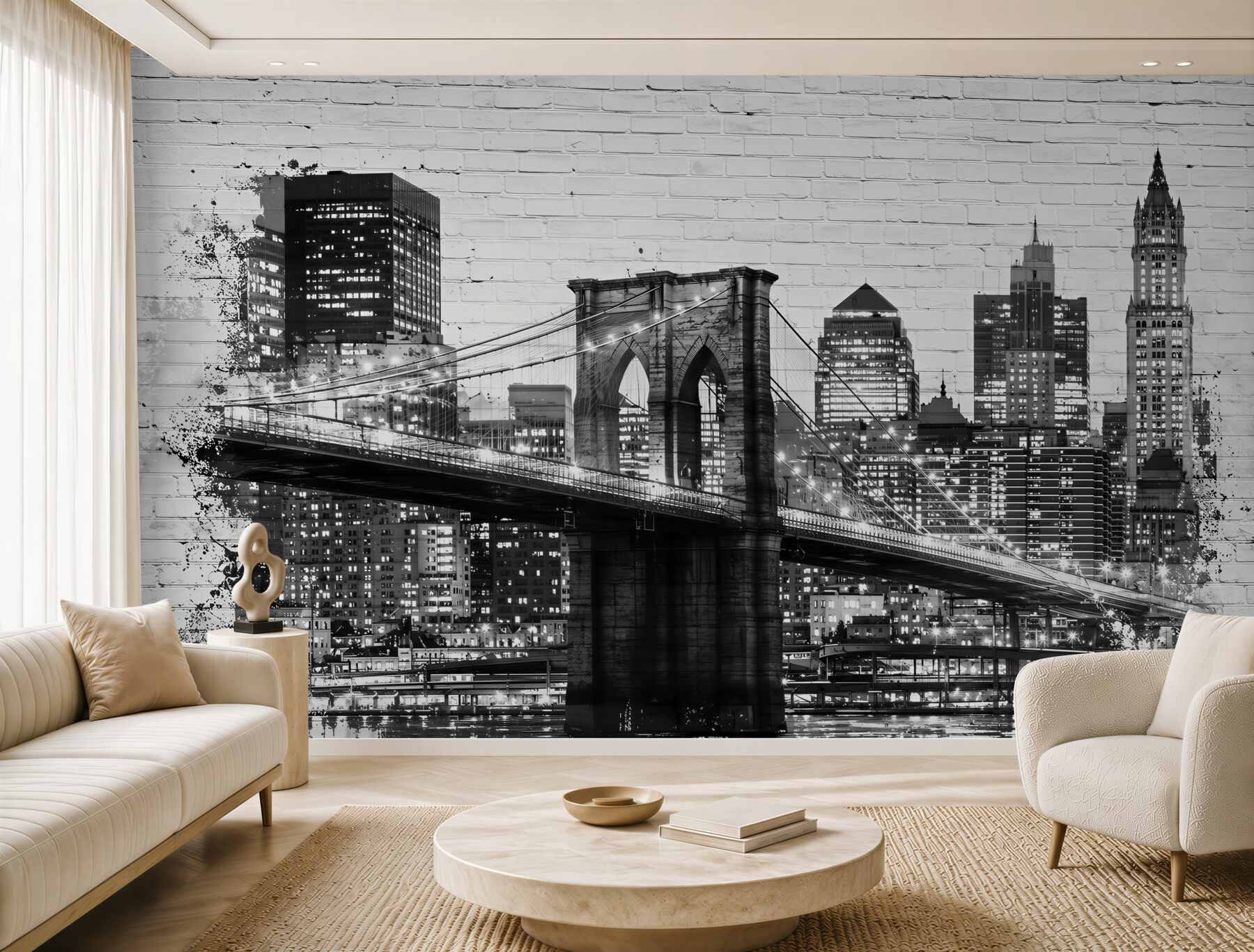 Papier peint pont de Manhattan avec la ville en briques