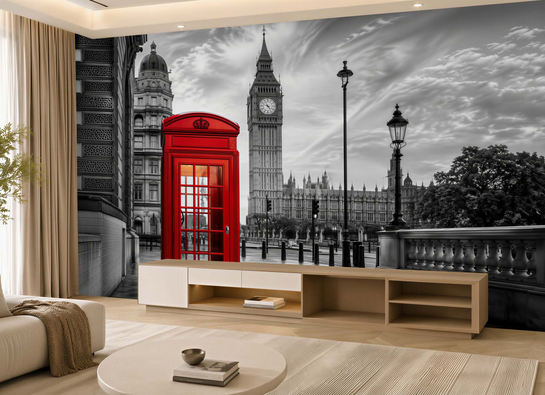 Papier peint cabine téléphonique rouge au milieu à côté de Big Ben