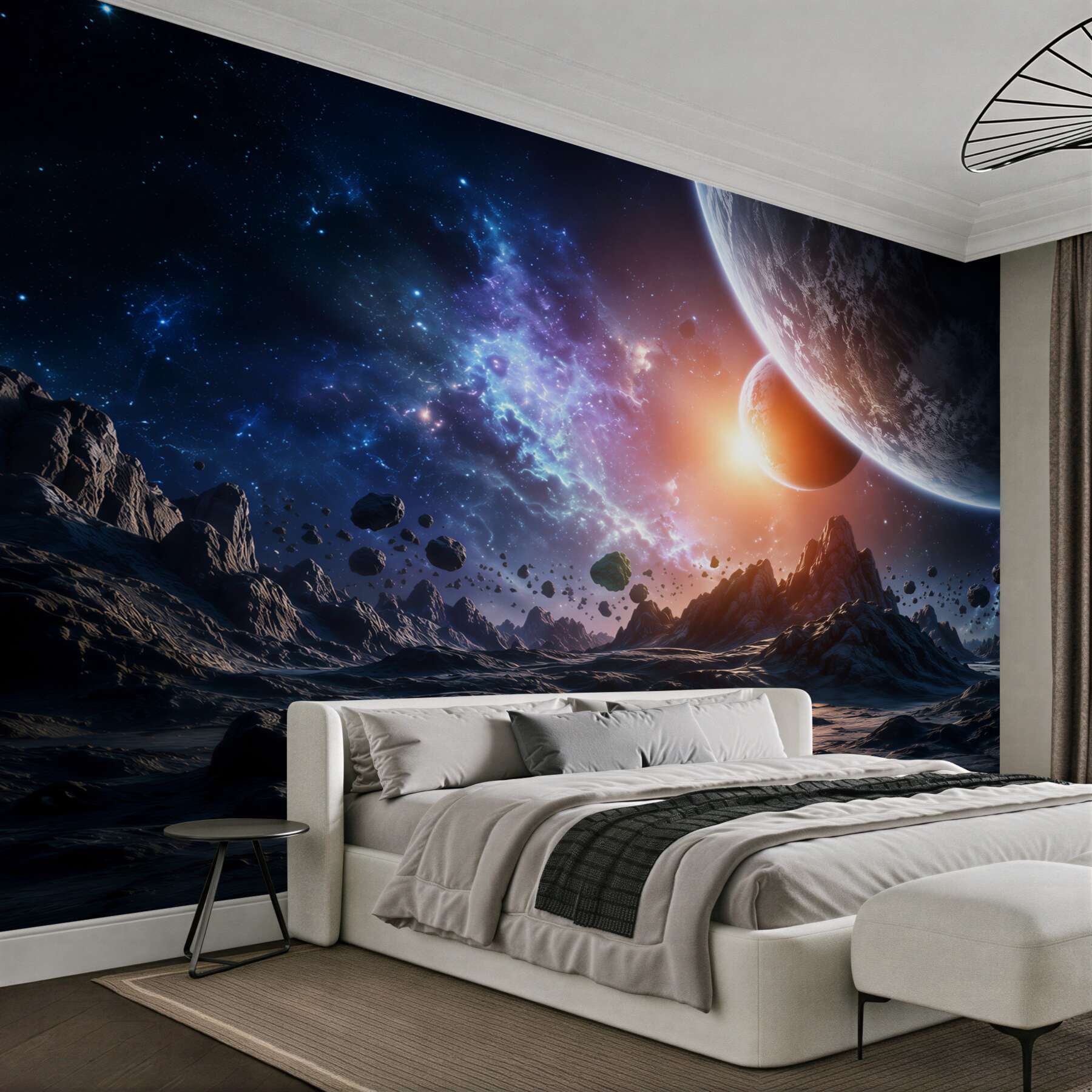 Papier peint Monde futuriste spatial avec des planètes