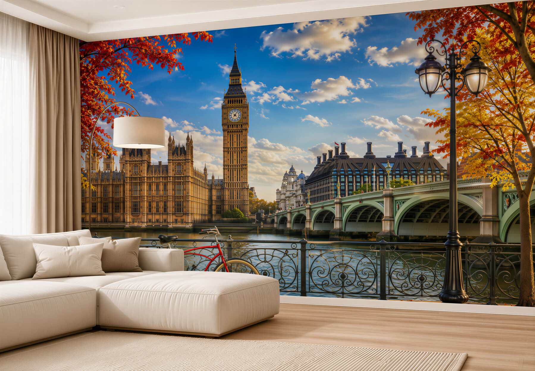 Papier peint pont de la Tamise et Big Ben en automne
