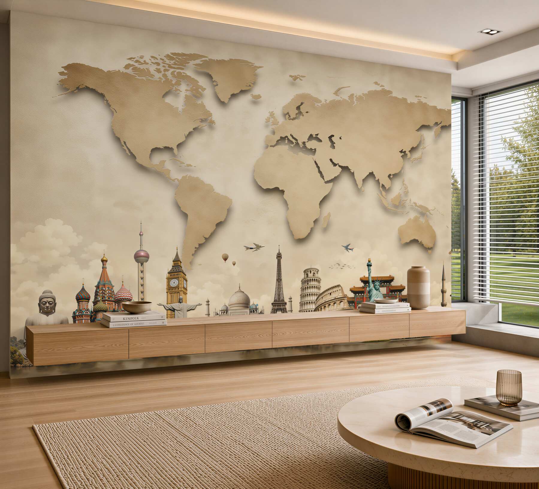 Papier peint carte du monde et attractions principales
