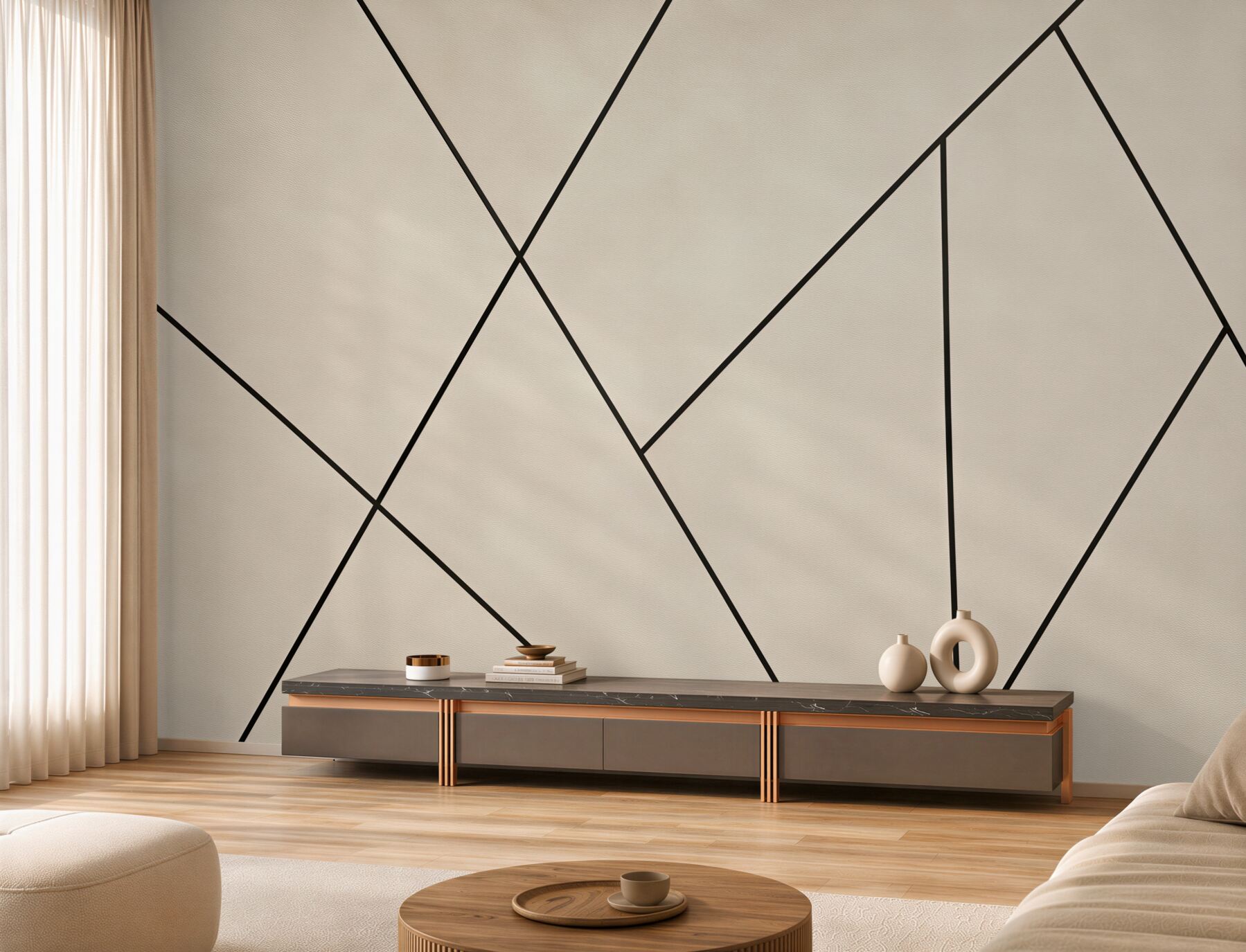 Papier peint mur ouvert et lignes noires simples