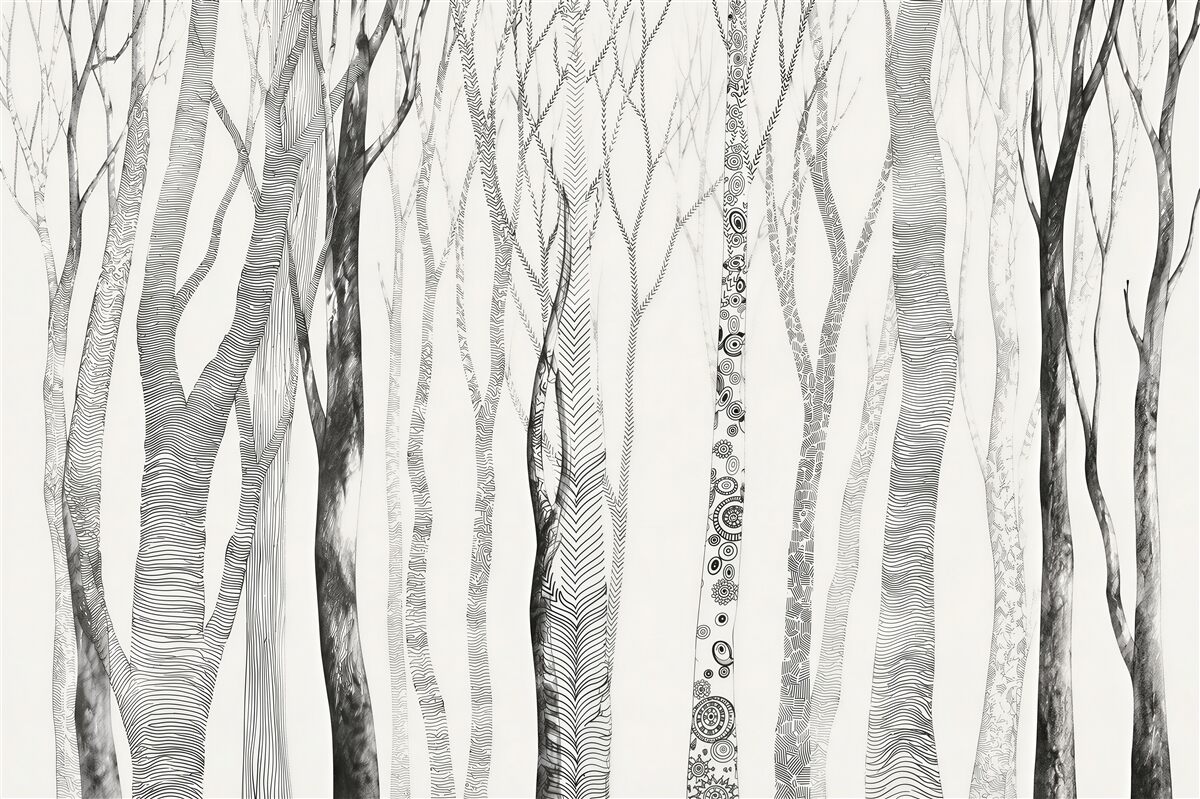 Papier peint motif de forêt de bouleaux