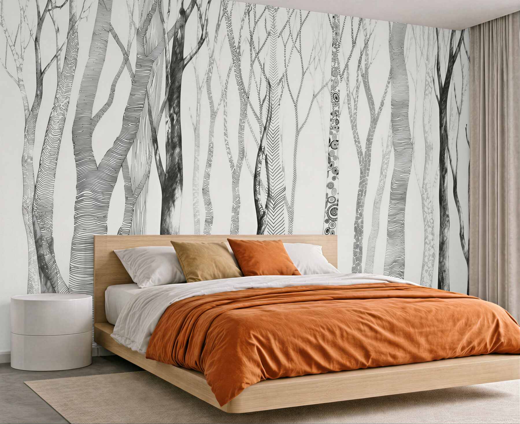 Papier peint motif de forêt de bouleaux