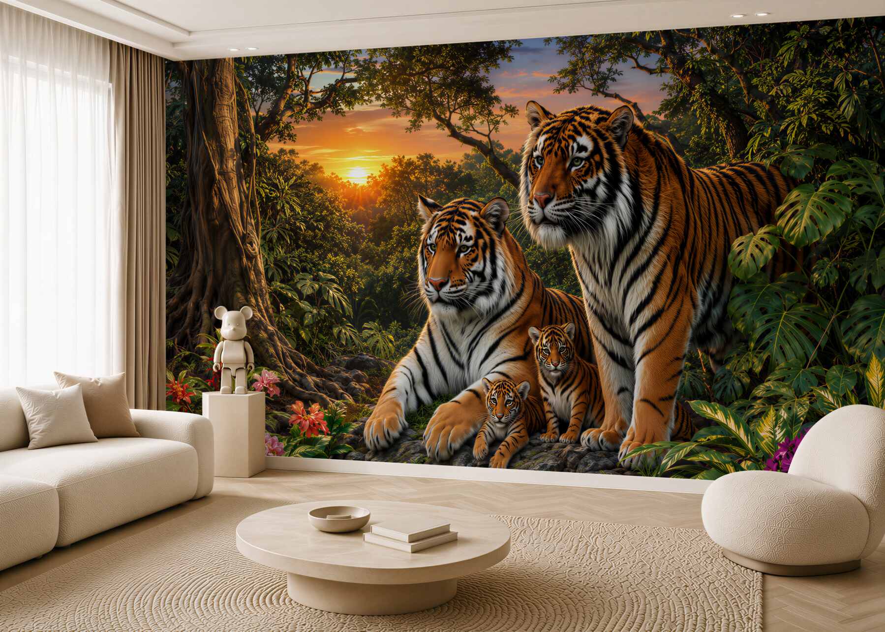 Papier peint Famille de tigres dans la jungle