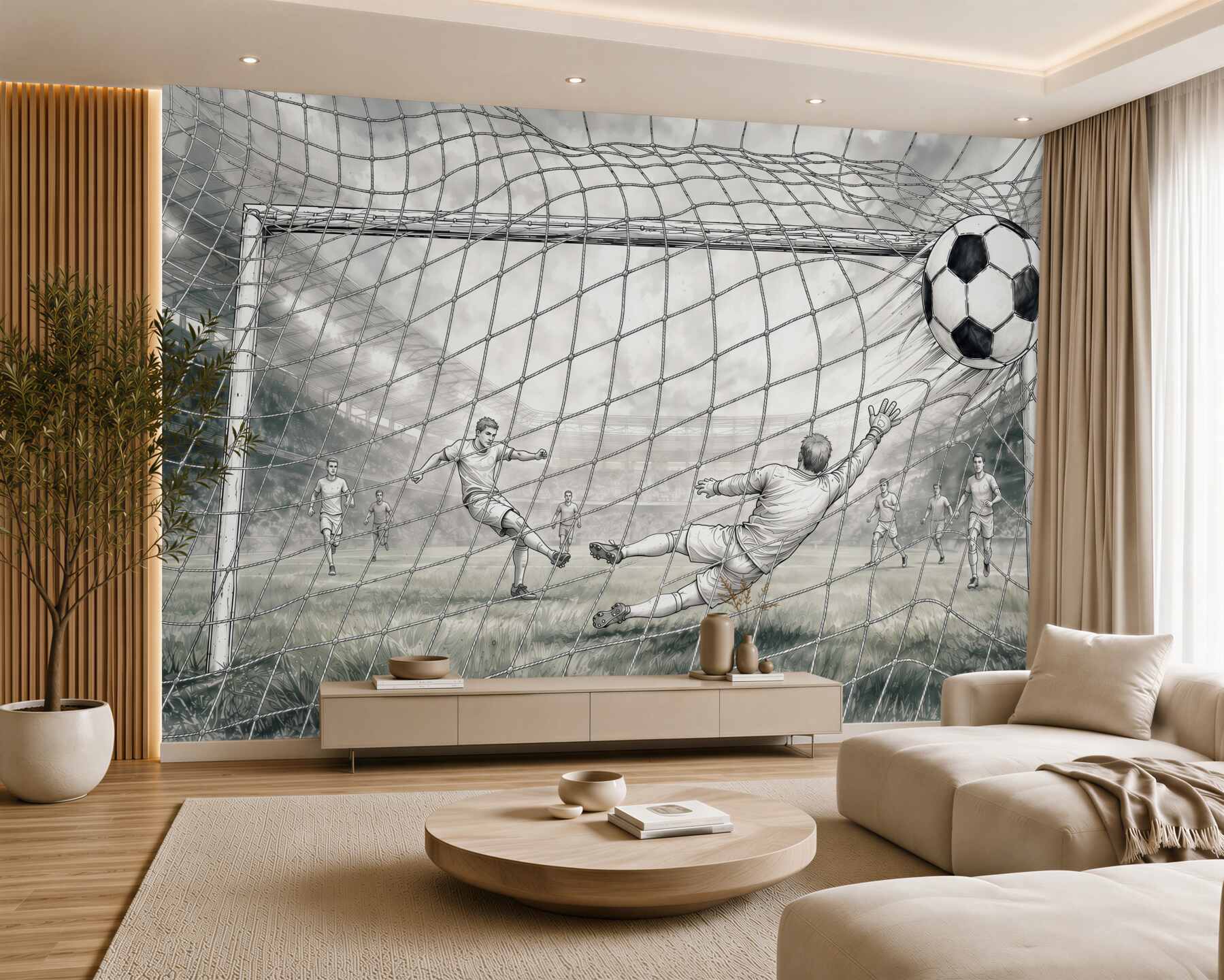 Papier peint Silhouettes de joueurs sur le terrain de football