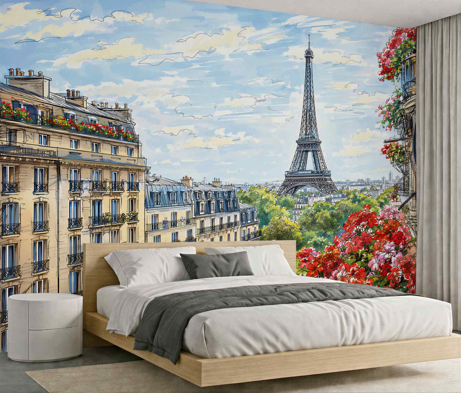 Papier peint belle vue de la Tour Eiffel depuis le balcon