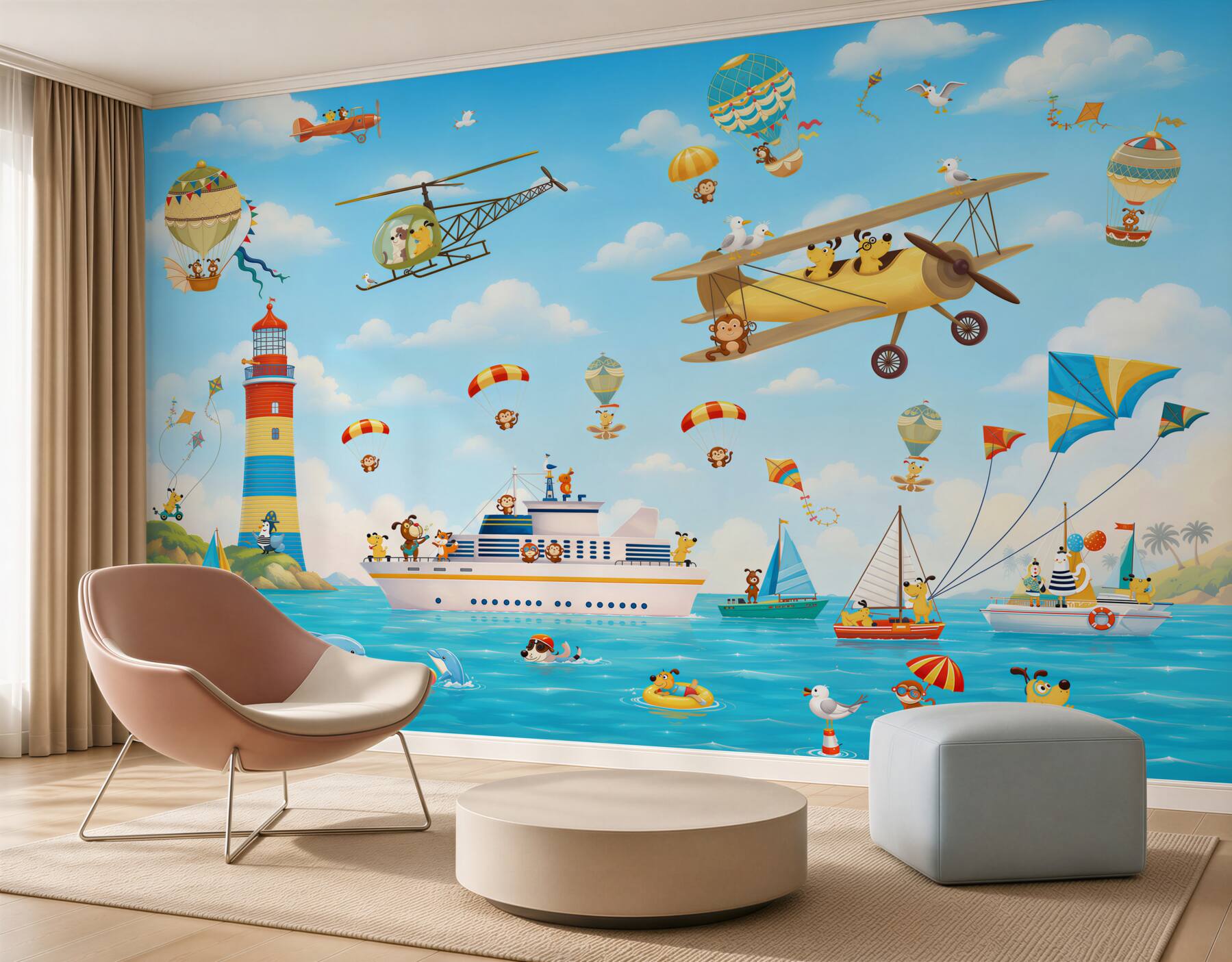 Papier peint transports volants et flottants divers