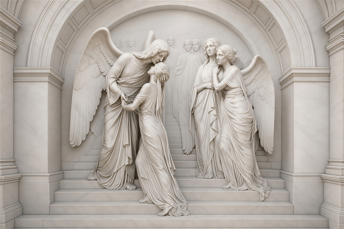 Papier peint scène de sculptures d'anges