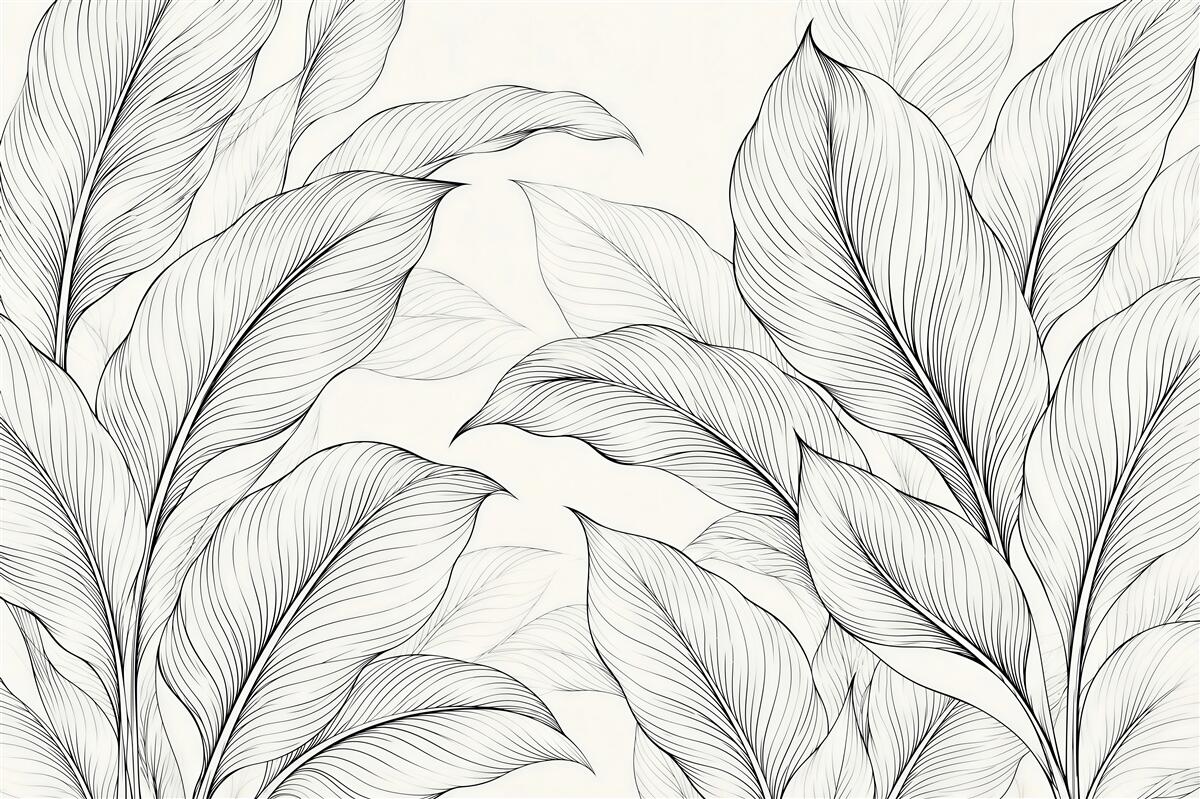 Papier peint Feuilles dessinées en noir et blanc