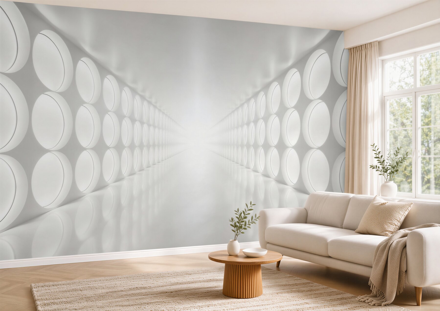 Papier peint Tunnel blanc avec lumière au bout