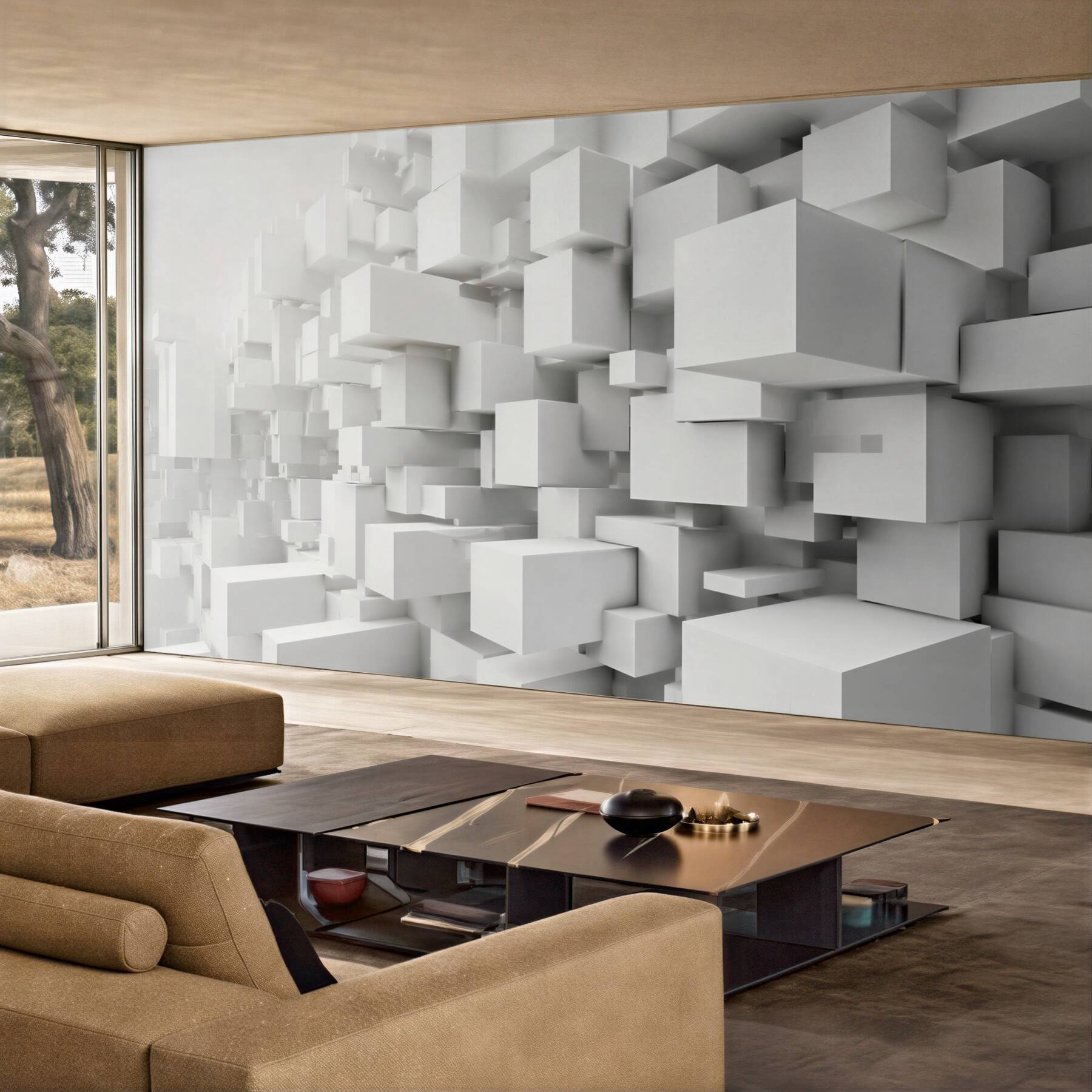 Papier peint Cubes blancs volumétriques