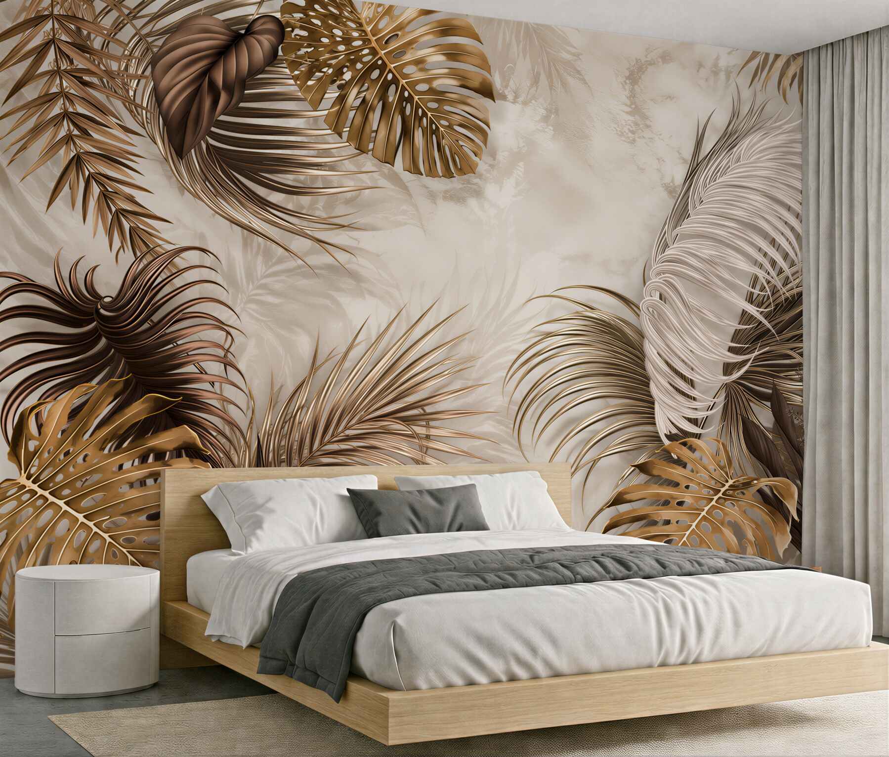 Papier peint Grandes feuilles dorées