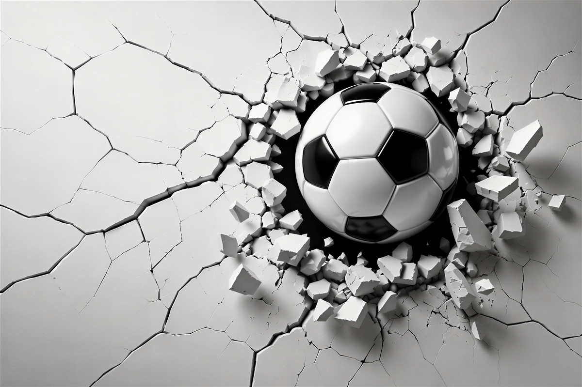 Papier peint Un ballon de football brise un mur