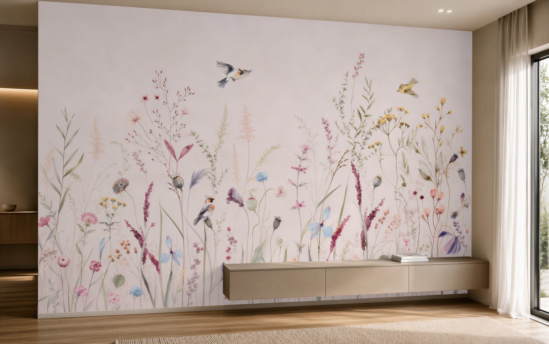 Papier peint Plantes et oiseaux