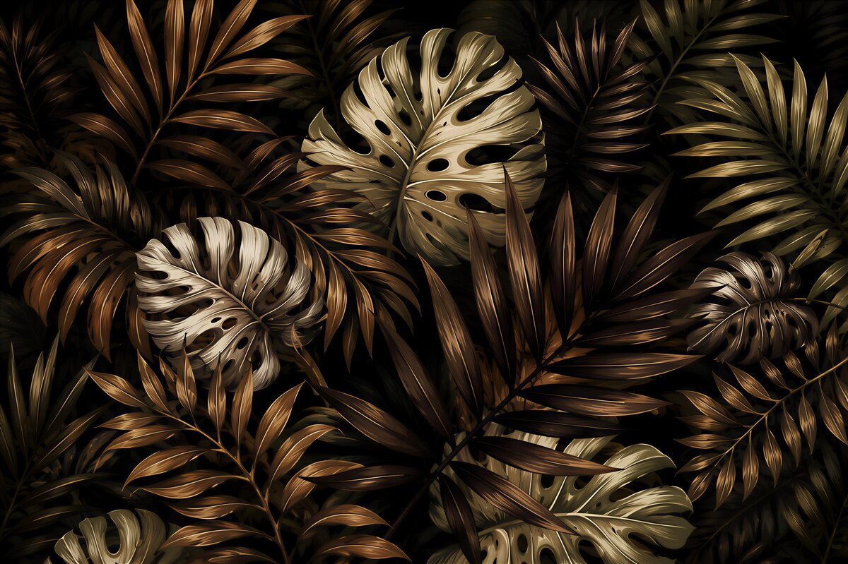 Papier peint feuilles tropicales sombres la nuit