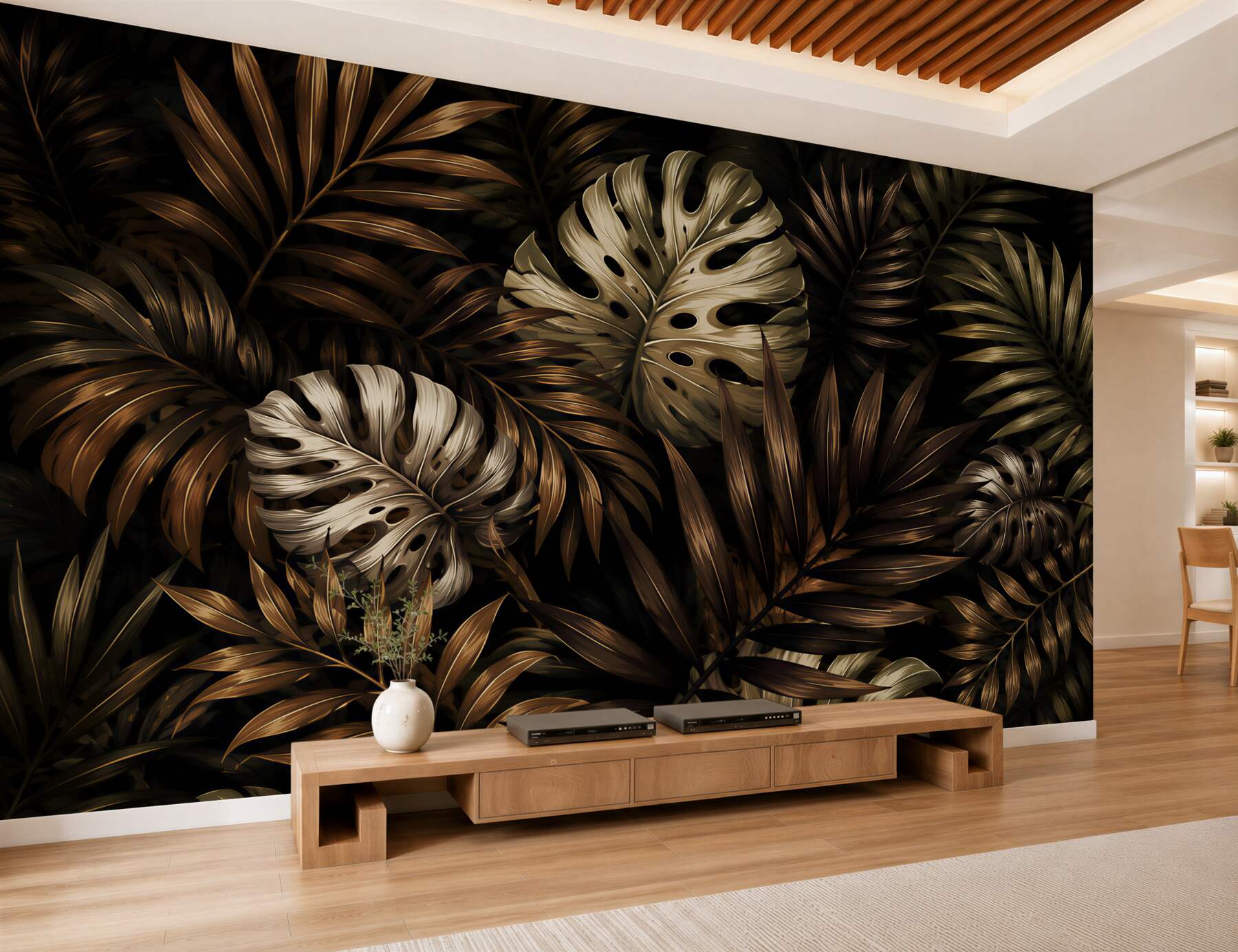 Papier peint feuilles tropicales sombres la nuit