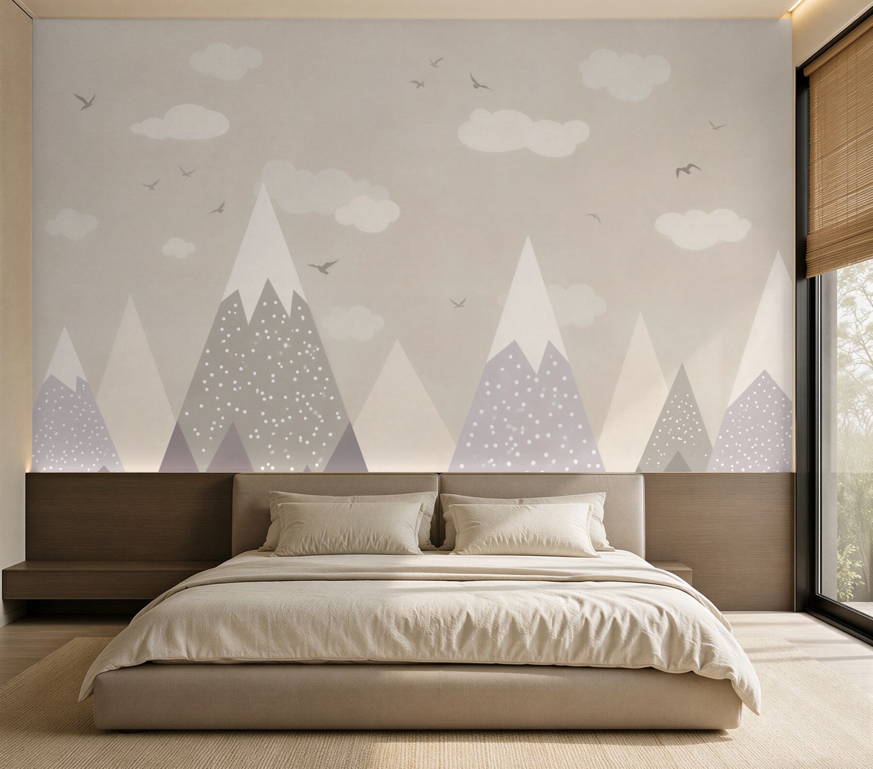 Papier peint Sommets enneigés et oiseaux