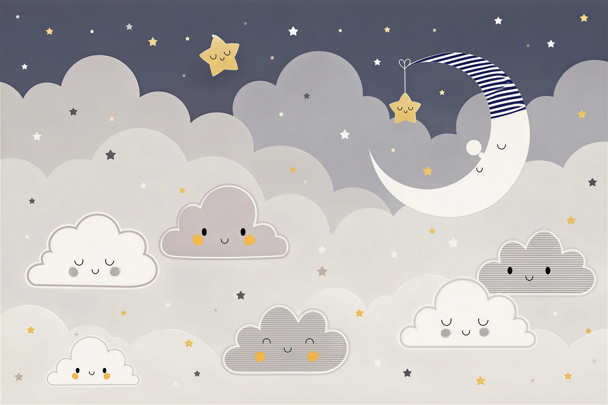 Papier peint Nuages et lune vont aussi dormir