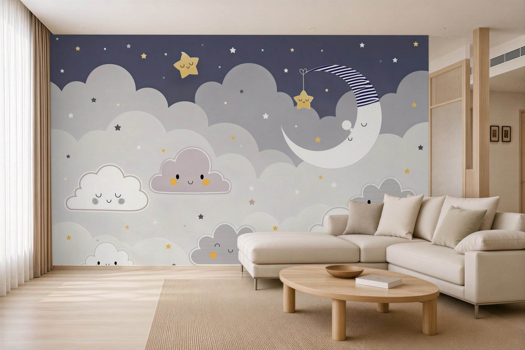 Papier peint Nuages et lune vont aussi dormir