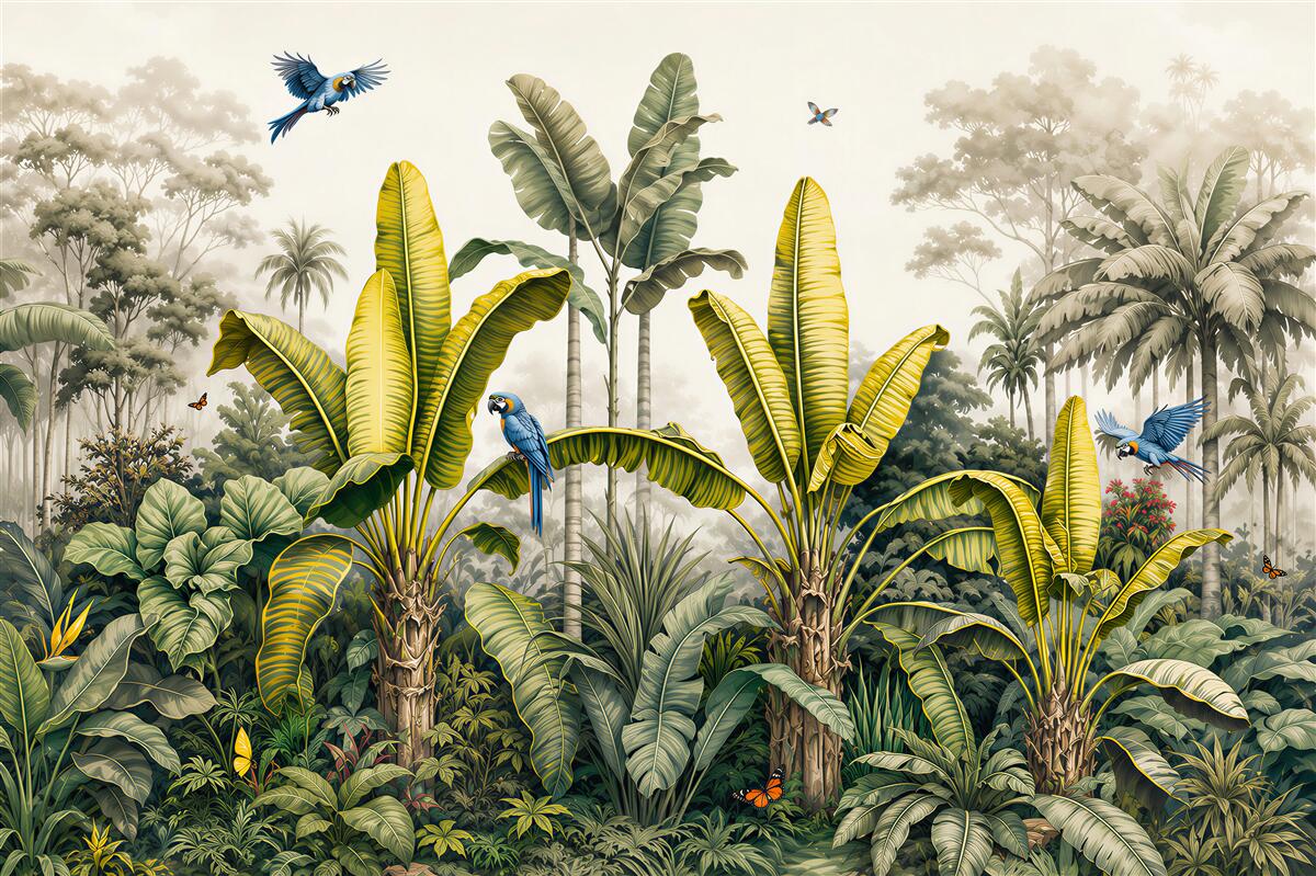 Papier peint Grandes palmiers et autres plantes tropicales