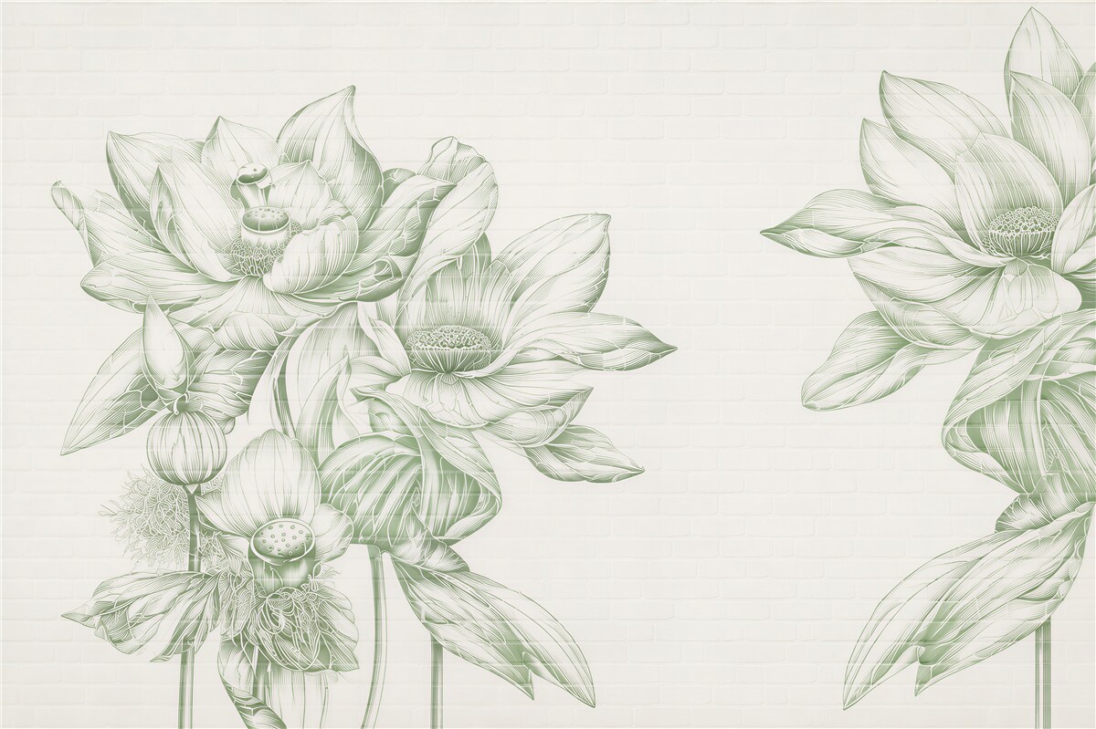 Papier peint Mur de briques et fleurs