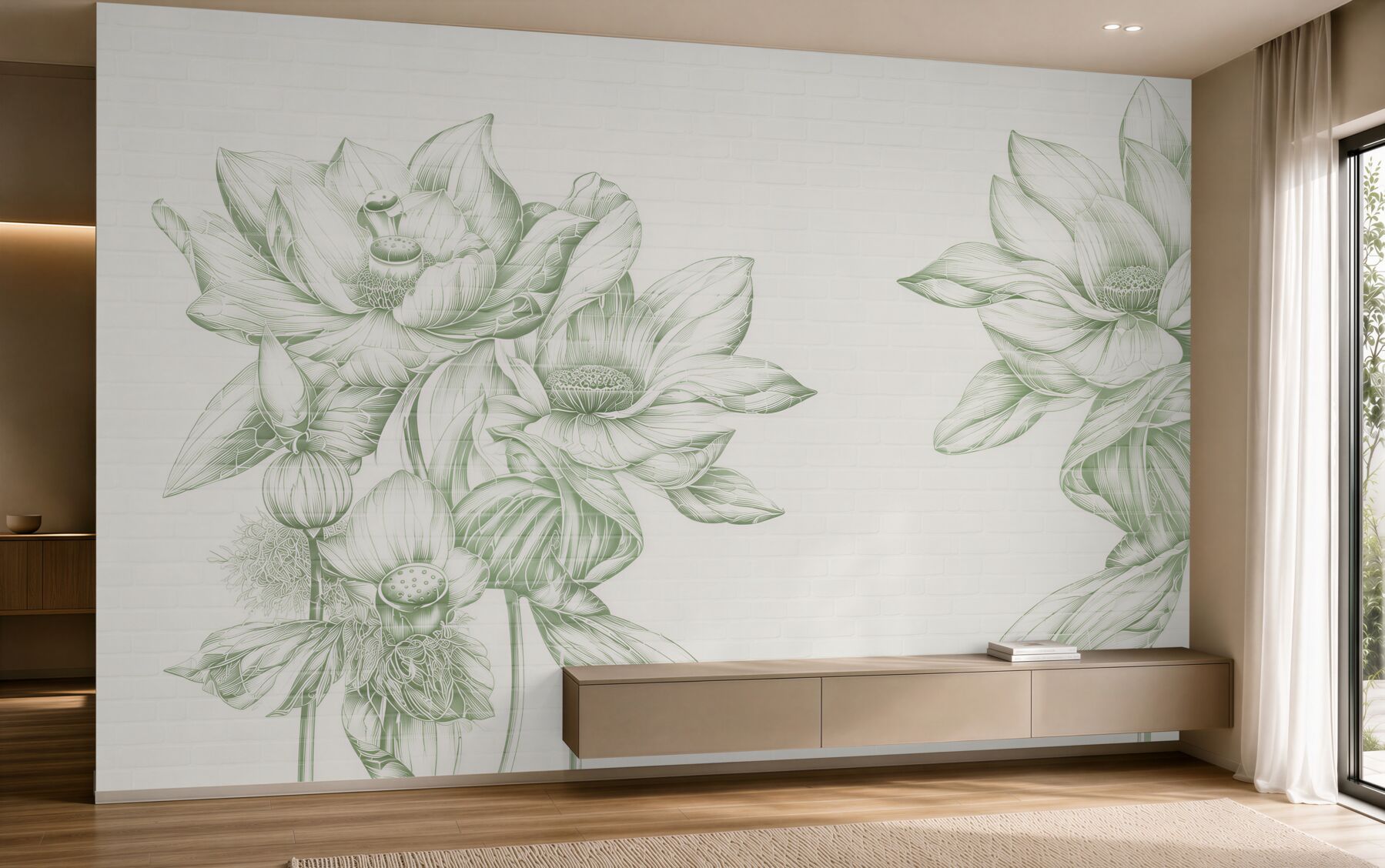 Papier peint Mur de briques et fleurs