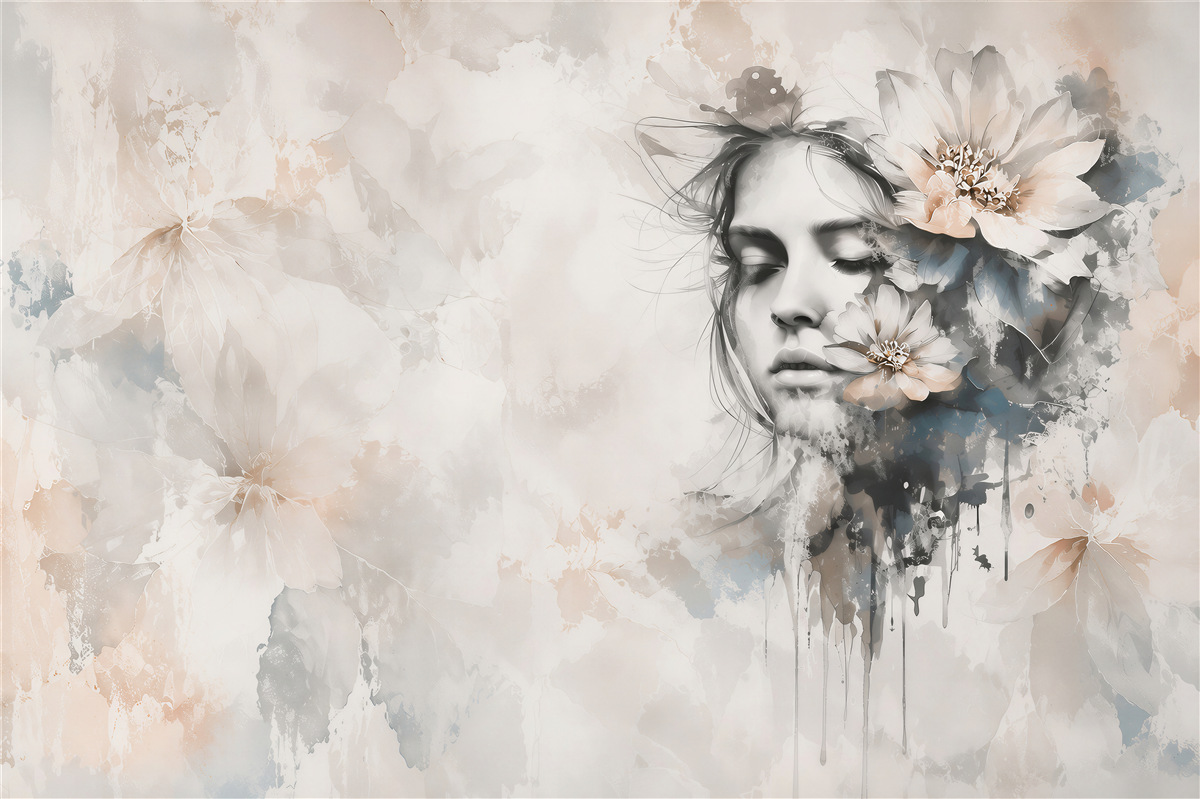 Papier peint Image d'une fille avec des fleurs