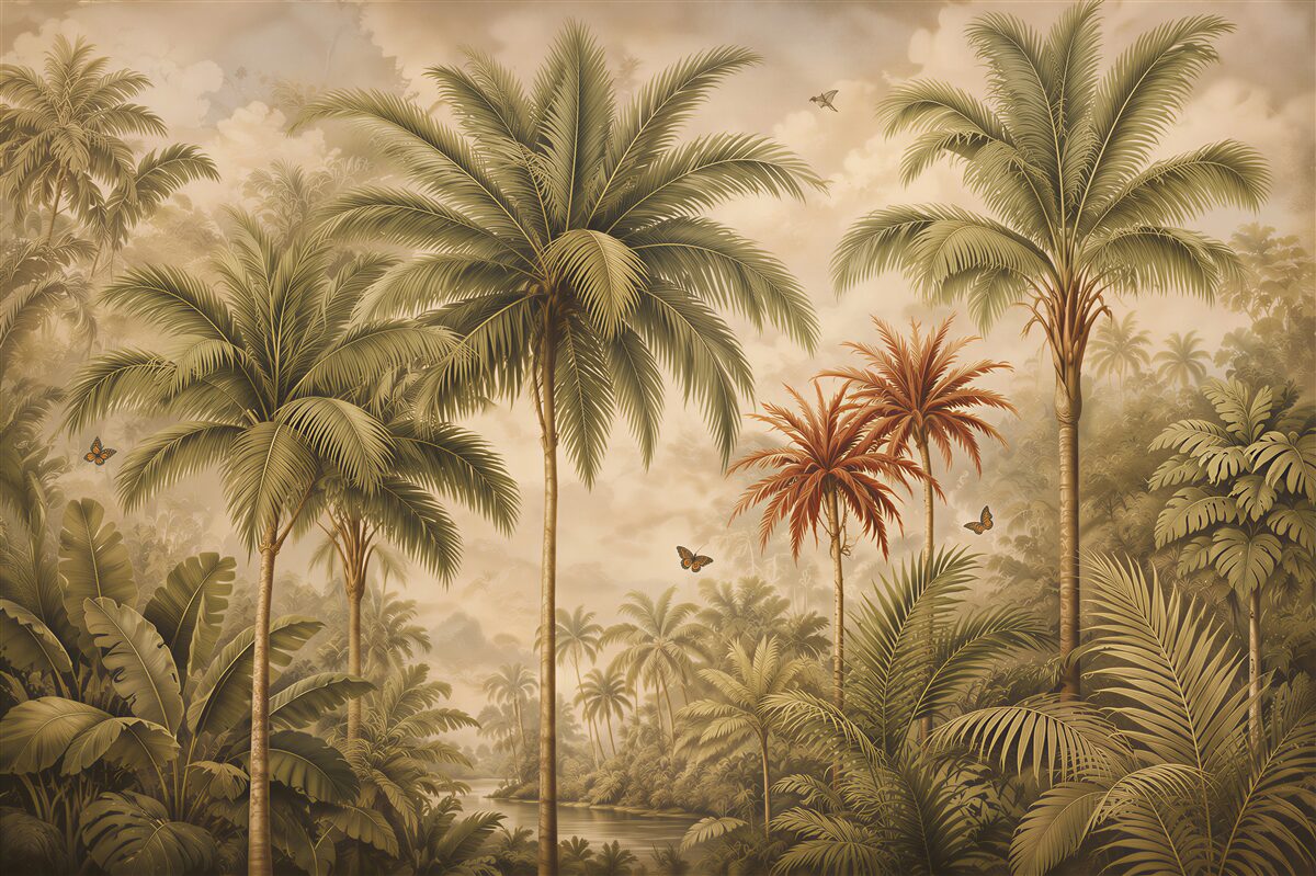 Papier peint Palmiers tropicaux sous la pluie