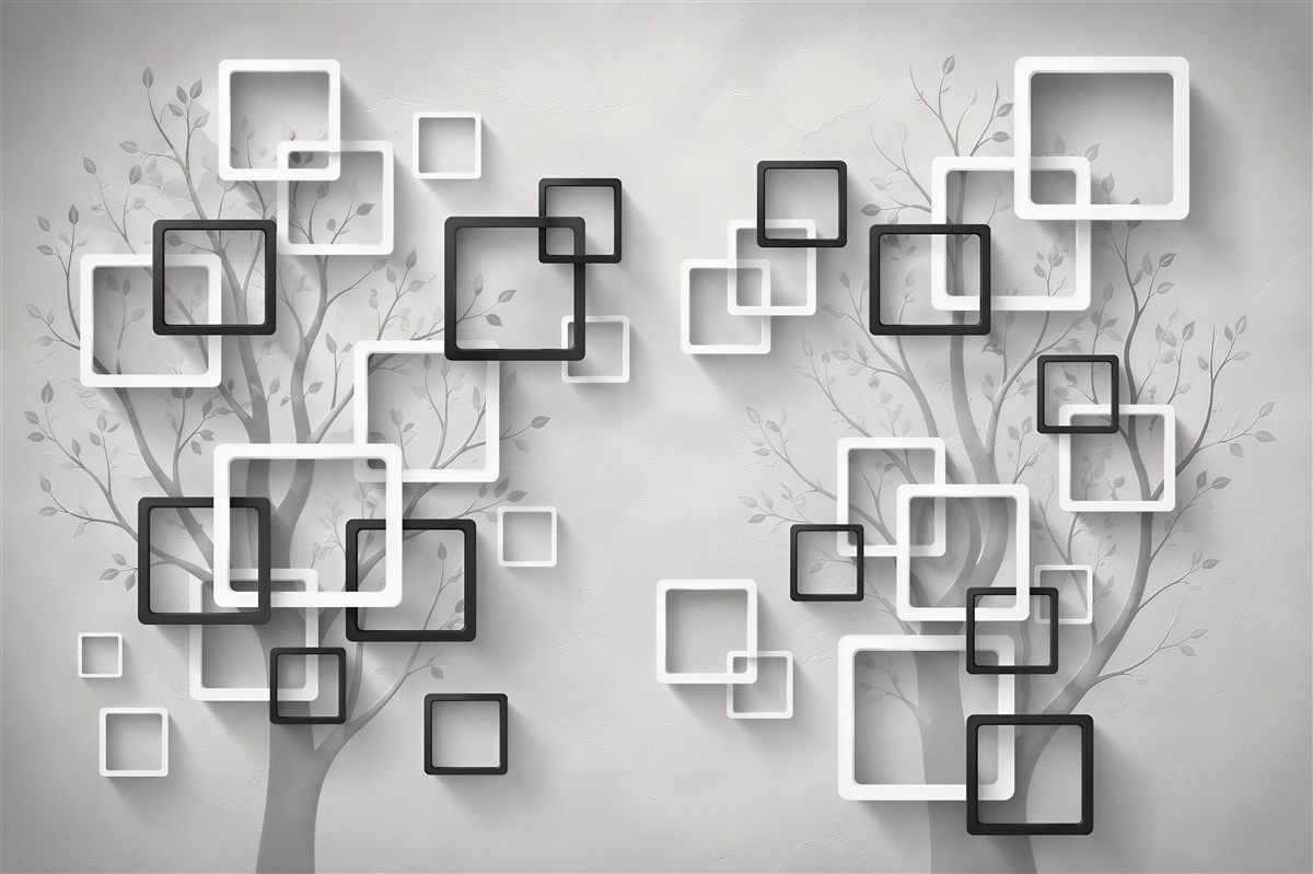 Papier peint Abstraction de carrés noir et blanc
