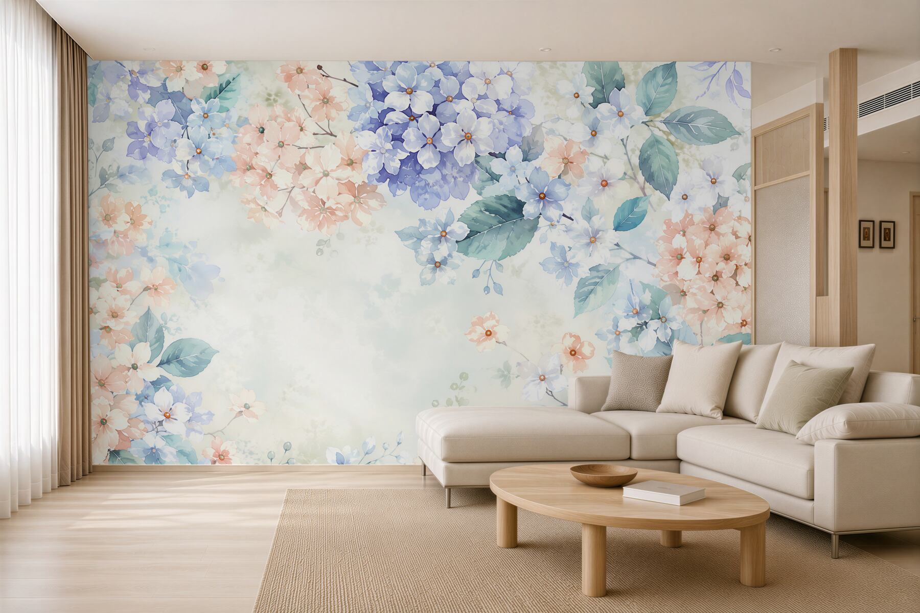 Papier peint Fleurs de printemps lumineuses d'hortensia